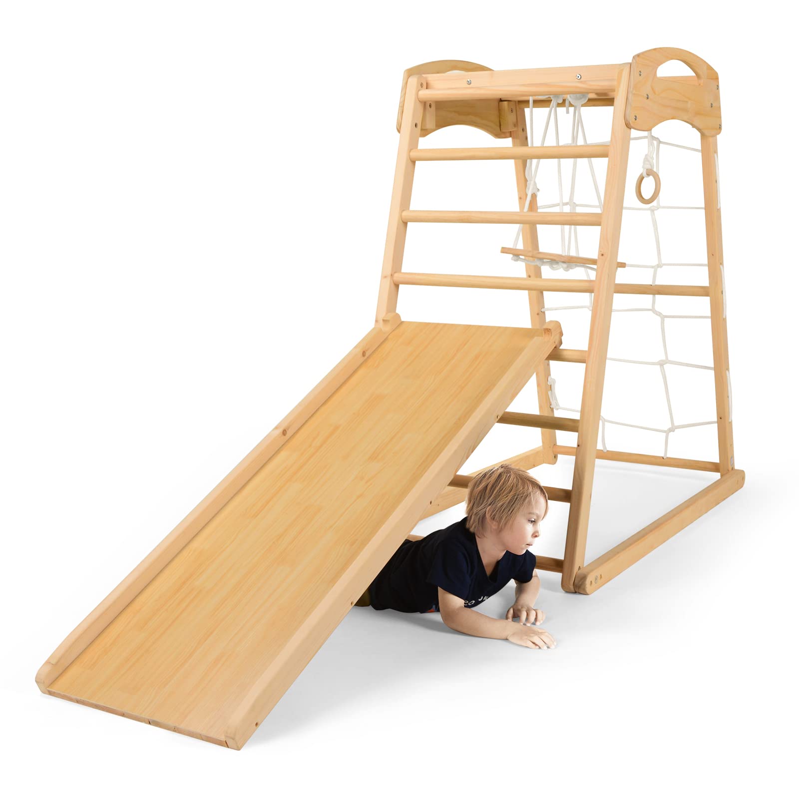 Best 6-in-1 Indoor Playground Set for Toddlers 1-6 Years - Wooden Jungle Gym, Triangle Climber Ramp, Slide, Swing, Monkey Bars & Rope Ladder - Perfect for Home Playroom, Daycare or Preschool Activity Center