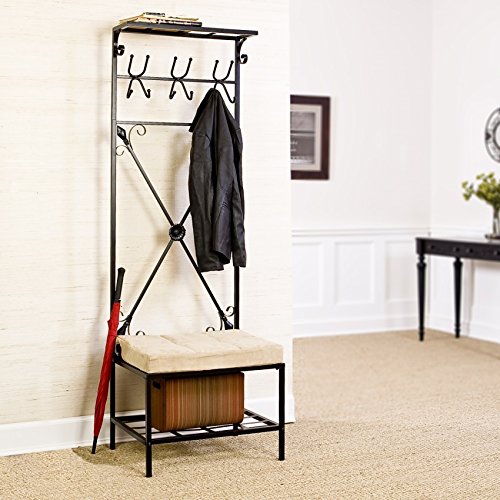 Ergode Space-Saving Entryway Storage Bench with Umbrella & Coat Hooks | Shoe Storage & Hat Organizer | Stylish Hall Tree for Front Hall, Mudroom or Entryway | Perfect for Organizing Shoes, Coats & Accessories in Small Spaces