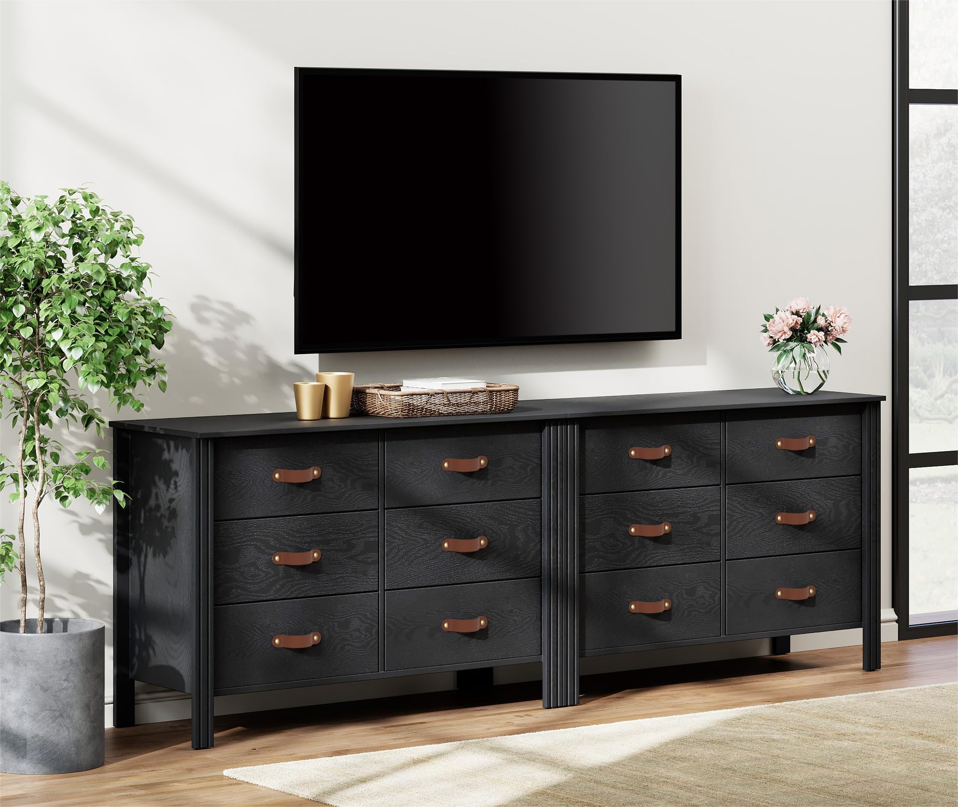 WAMPAT 12-Drawer Dresser - Mid Century Modern Wooden Chest of Drawers for Bedroom, Nursery & Living Room | Black Kids Dresser with Wide Storage Organizer | Perfect for Baby Clothes, Toys & Home Organization