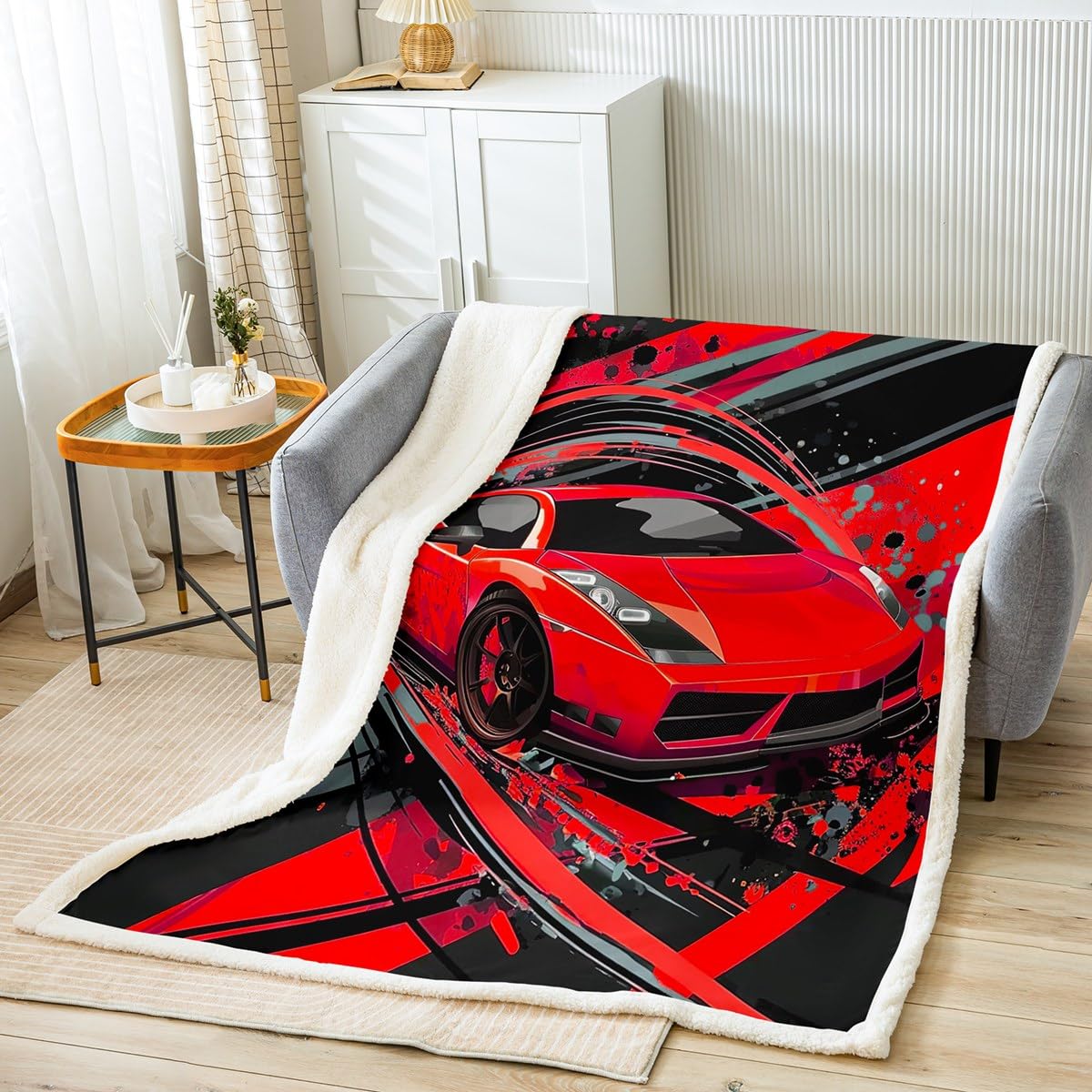Racing Car Sherpa Blanket for Boys & Girls - 90