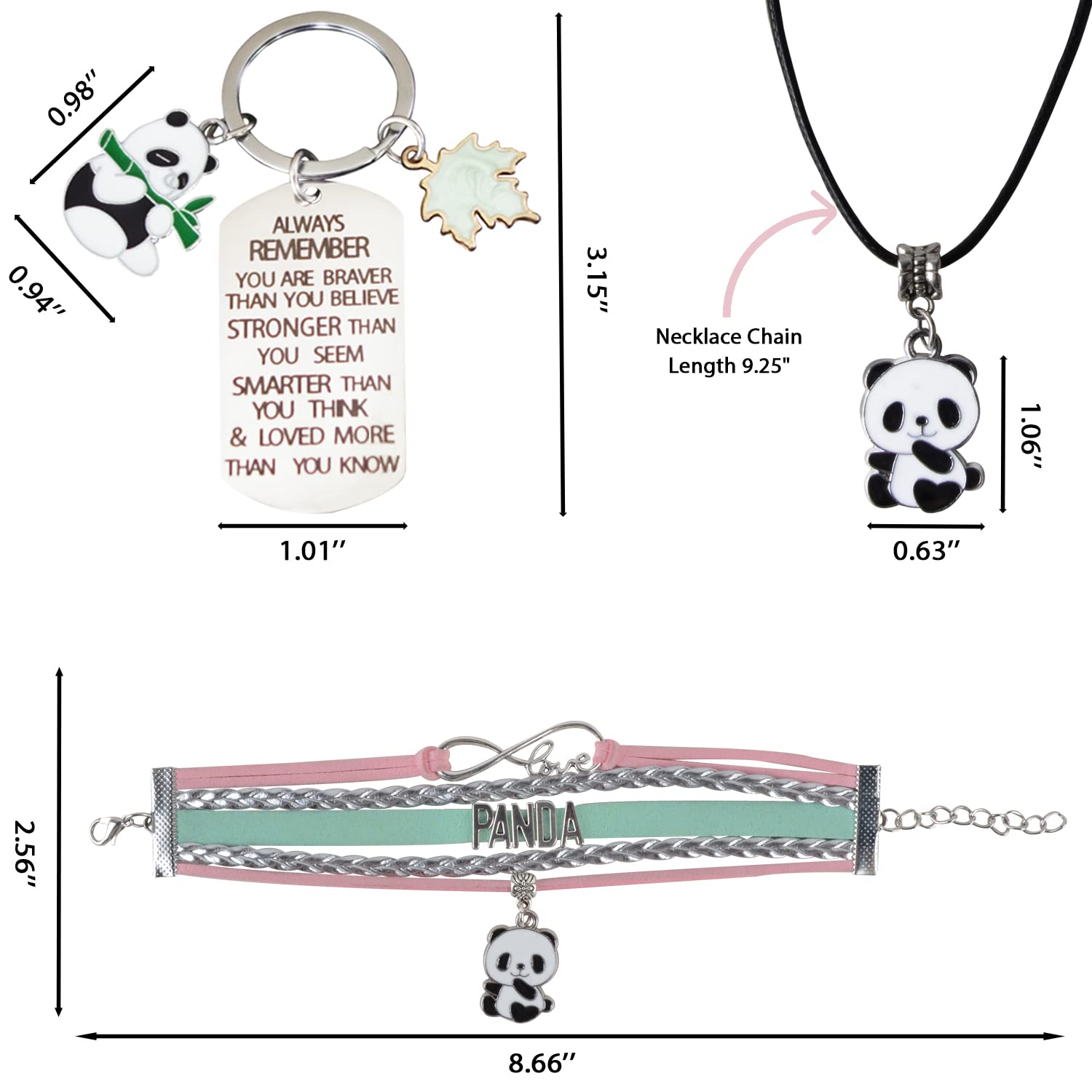 LittleBlueDeer Panda Jewelry Set for Girls - Cute Panda Bear Necklace, Keychain, Makeup Bag & Bracelet Charms | Perfect Birthday Gift for Kids, Teens & Panda Lovers | Great for School, Parties & Everyday Wear