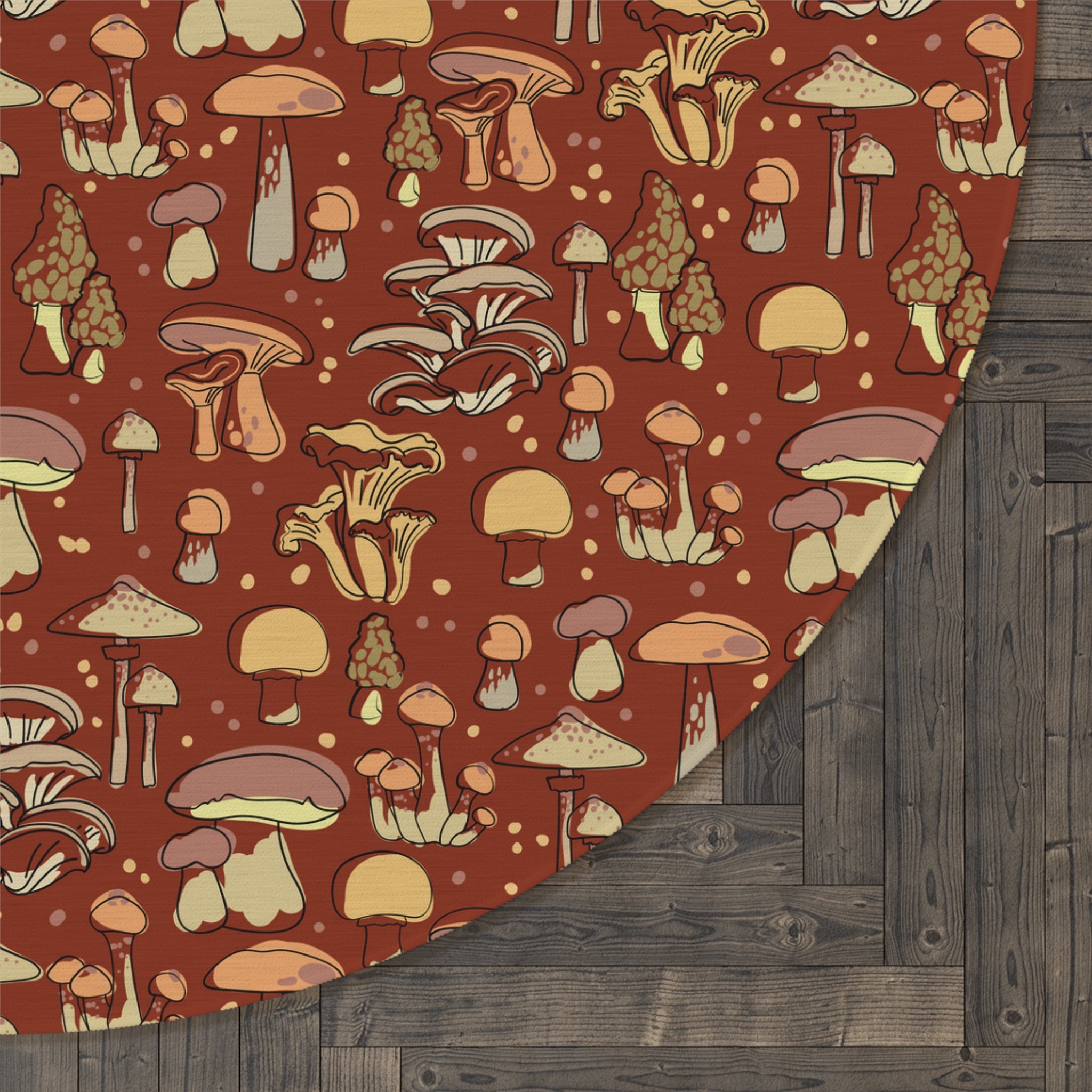 Vintage Mid-Century Modern Mushroom Print Round Area Rug - Soft Polyester Chenille, Non-Slip Backing - Perfect for Boho Living Room, Bedroom or Nursery Decor