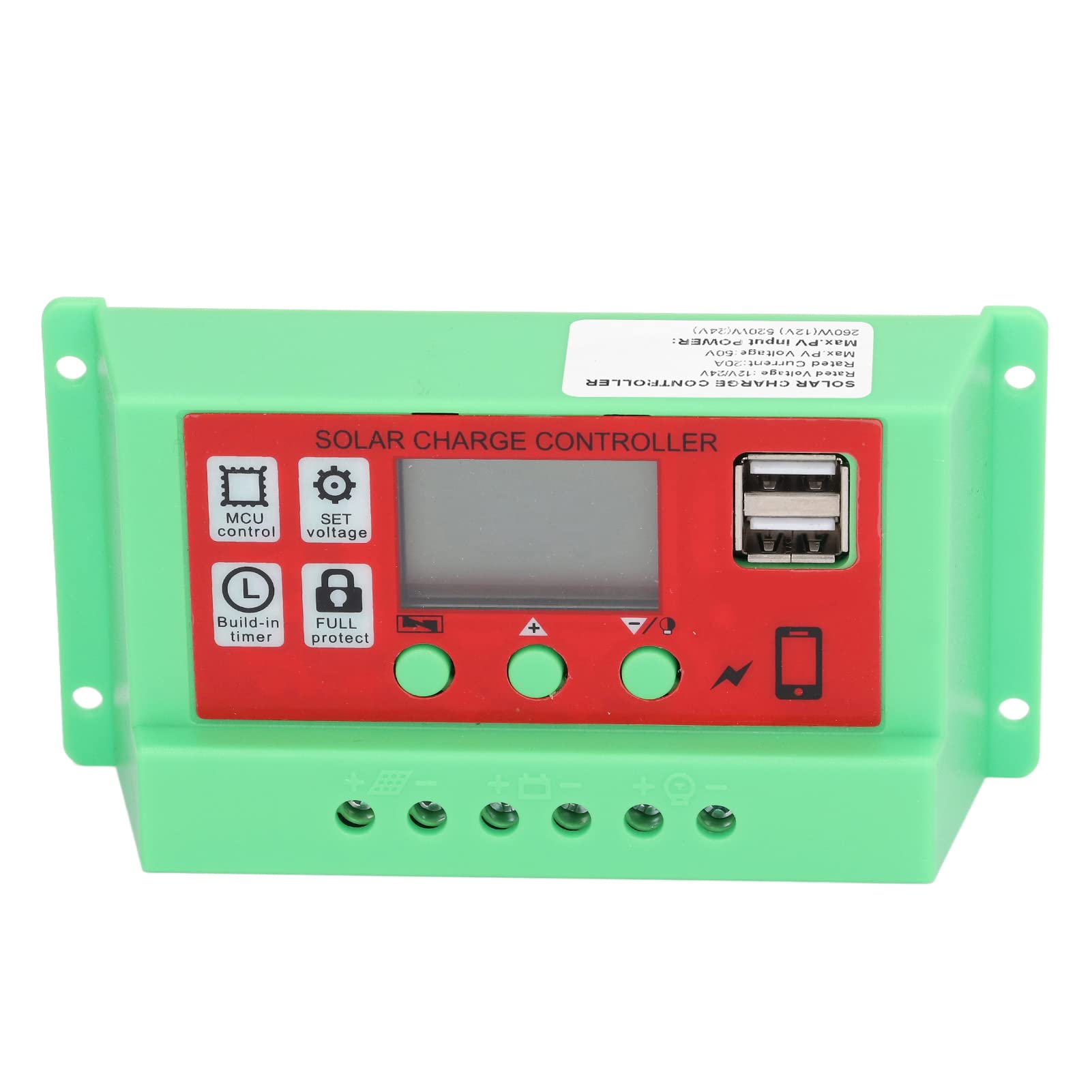 Shipenophy 20A Adjustable Solar Charge Controller with Overcurrent & Overcharge Protection - Intelligent Solar Panel Regulator for Power Generation Systems | Ideal for Off-Grid Solar, RV, Marine & Home Energy Storage