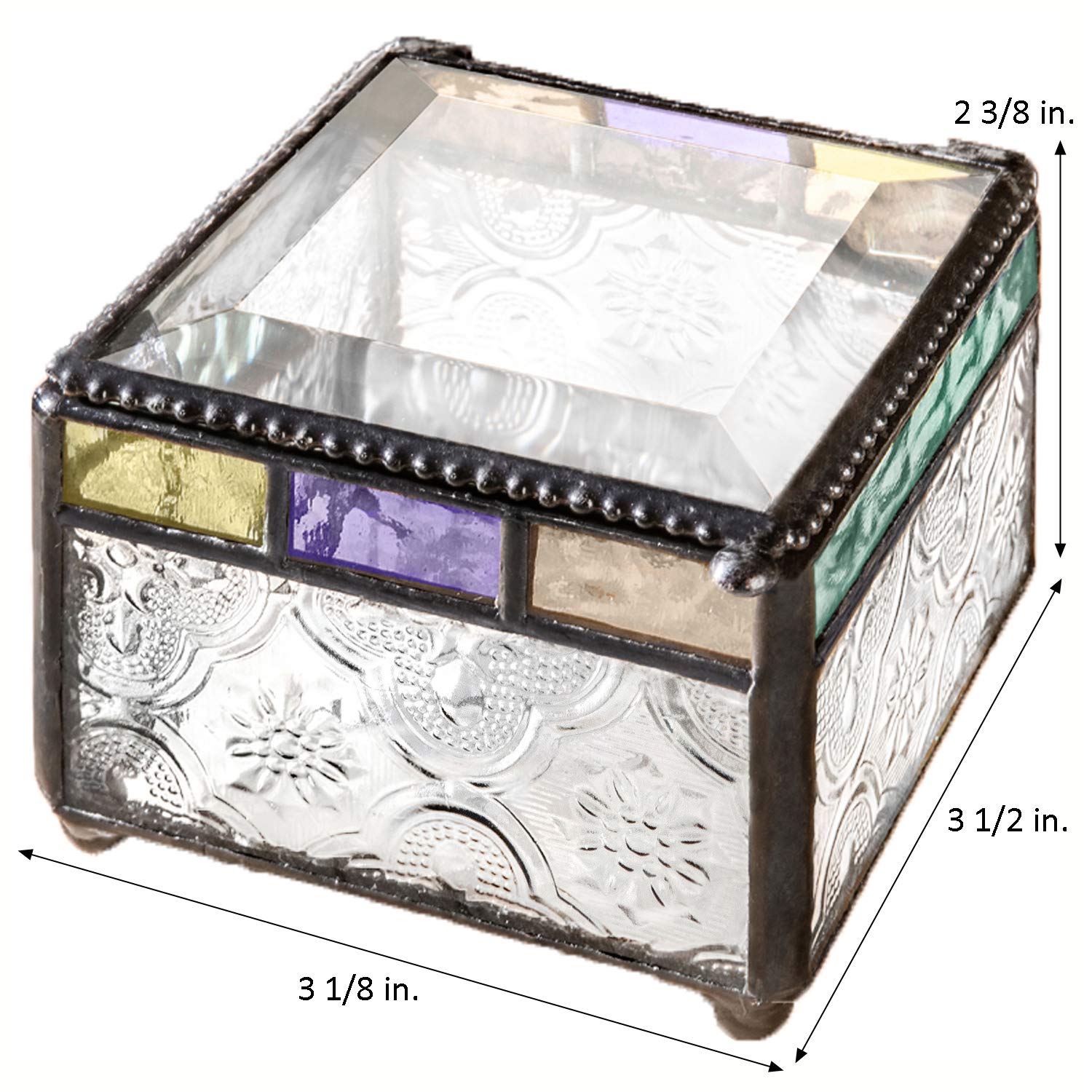 Personalized Jewelry Box with Stained Glass - Decorative Vanity Display Case for Keepsakes & Gifts | Perfect for Wedding, Birthday & Anniversary Presents - J Devlin Box 905 EB245