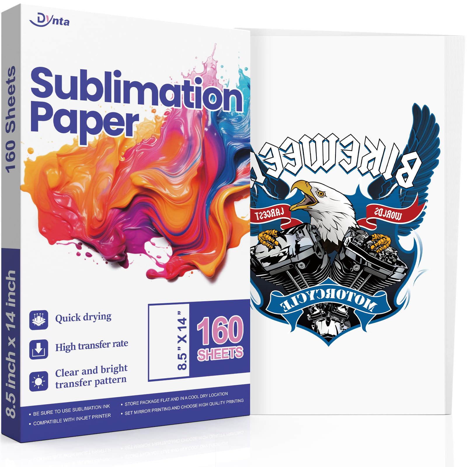 Premium Sublimation Paper 8.5x14 Inches - 160 Sheets 125g Heat Transfer Paper for Inkjet Printers - Compatible with All Sublimation Inks - Perfect for Mugs, Phone Cases, T-Shirts & Light Fabrics - DIY Craft & Personalized Gift Making Supplies