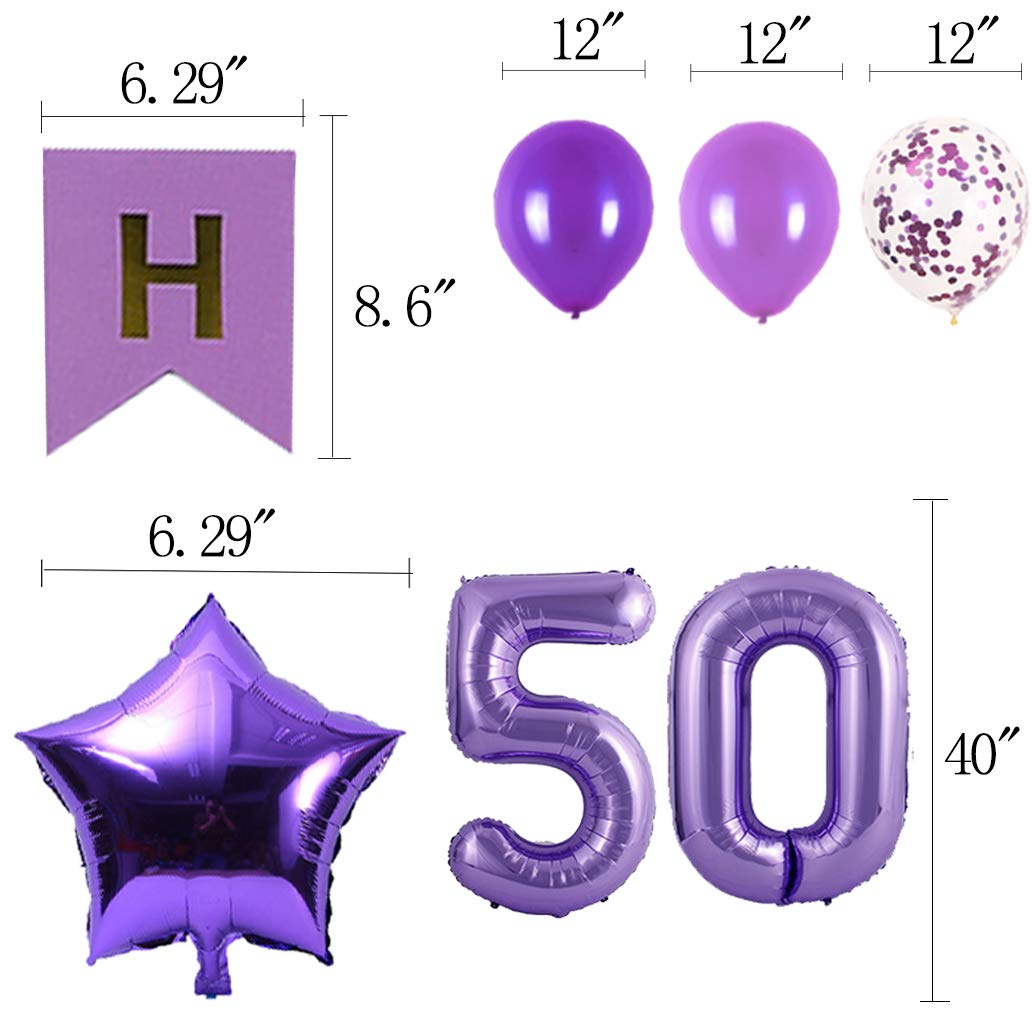 50th Birthday Party Decorations Kit - Happy Birthday Banner, Number 50 Balloons & Purple Party Supplies for Milestone Celebrations - Perfect for 50th Birthday Parties, Anniversaries & Retirement Celebrations