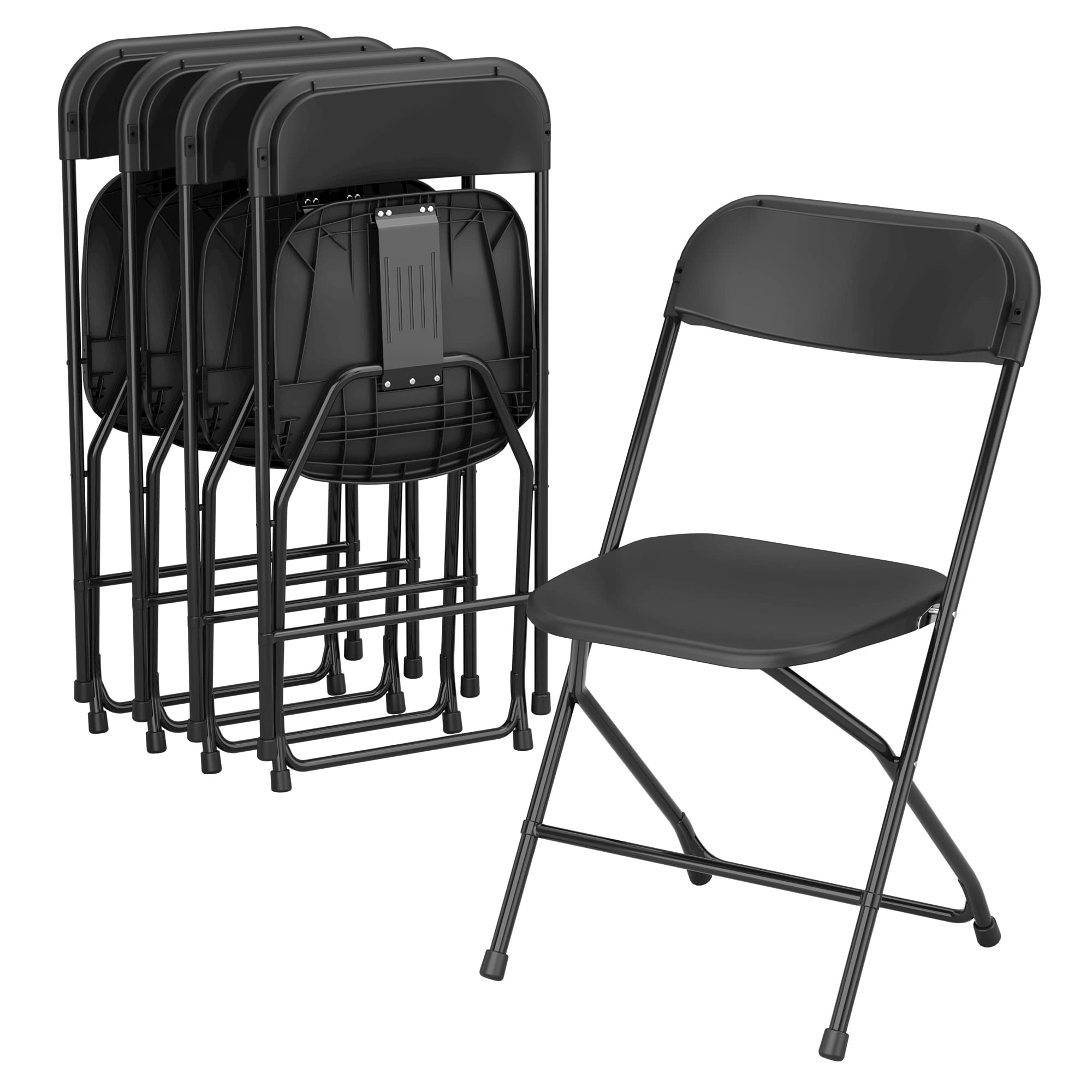 Allpop 5 Pack Black Plastic Folding Chairs - Heavy Duty 300lb Capacity, Steel Frame Stackable Commercial Chairs for Wedding, Party, Office, Indoor & Outdoor Events - Perfect for Banquets, Picnics, Camping and Backyard Gatherings
