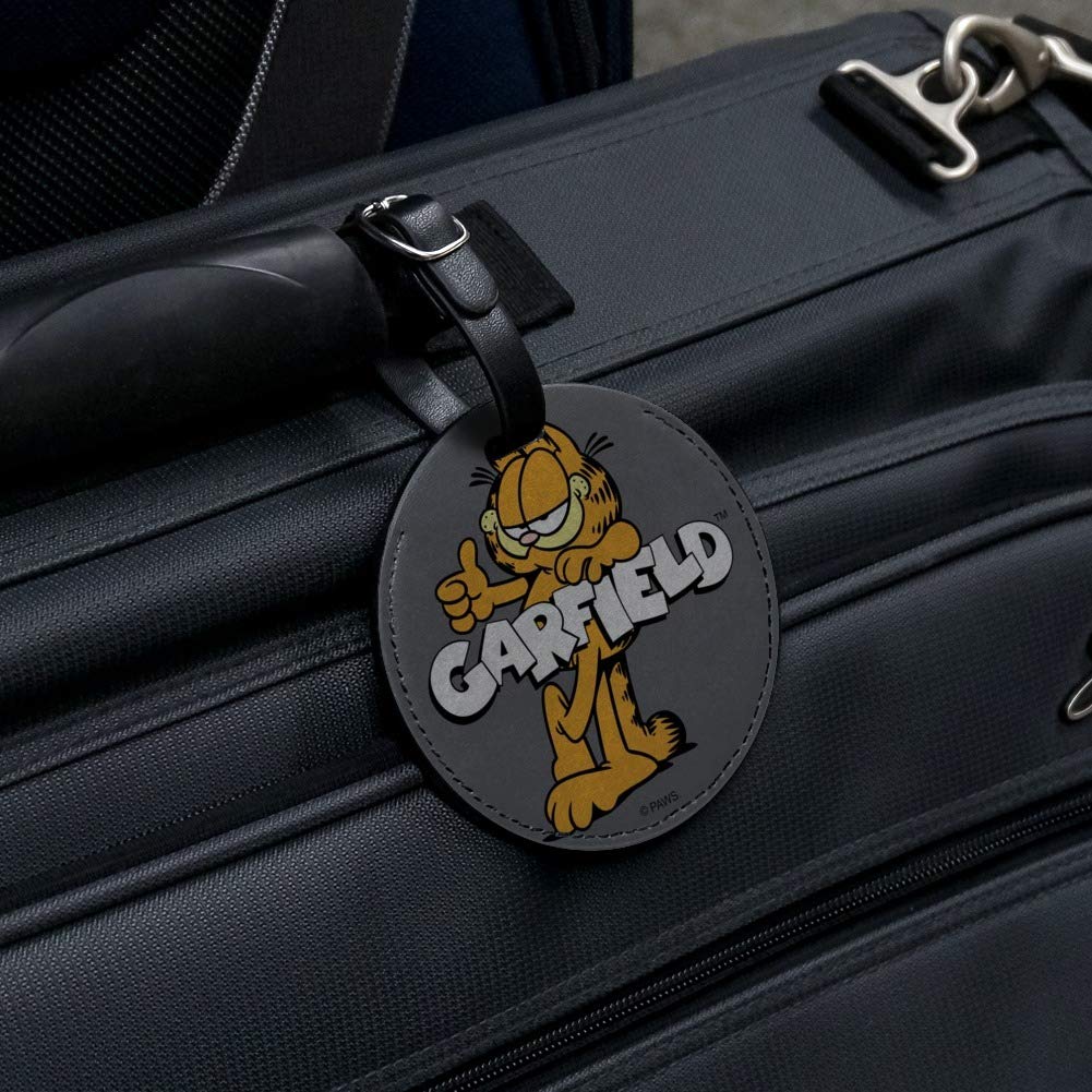 Garfield Logo Round Leather Luggage Tag - Durable Suitcase ID Tag for Carry-On Bags | Perfect for Travel, Business Trips & Vacation Identification