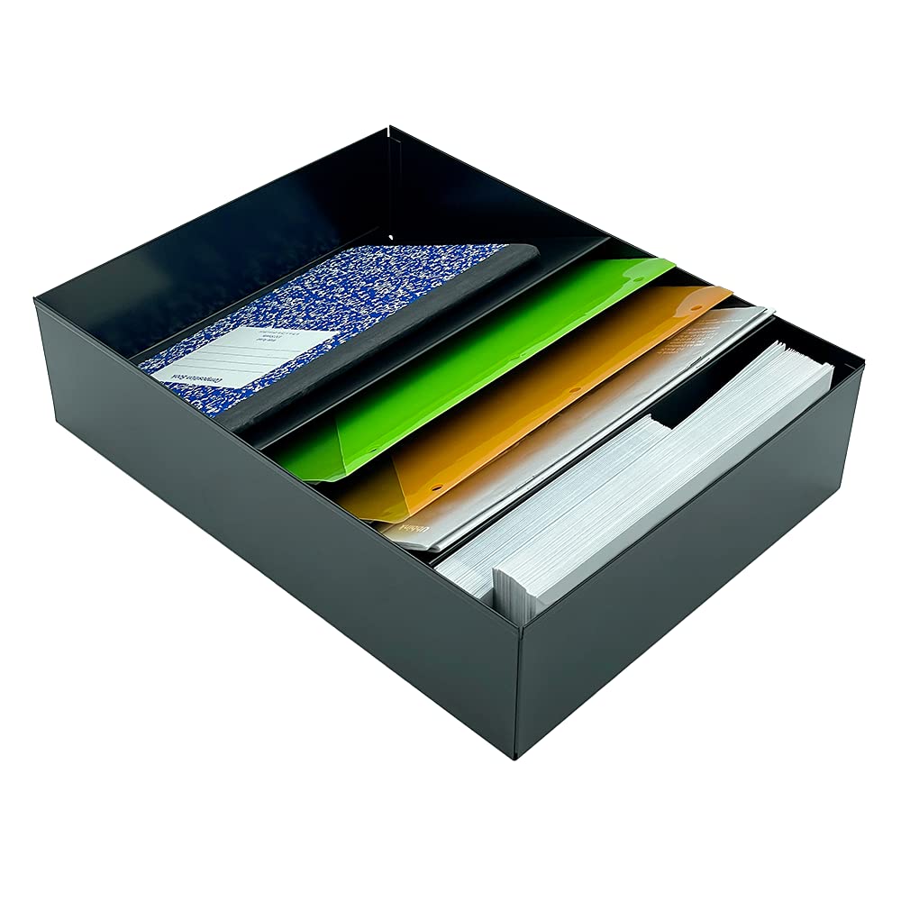Huron 3-Slot Desk and Drawer Organizer - Black Steel Office Stationery Holder for Pens, Pencils, Scissors | Perfect for Home, Office, and School Organization