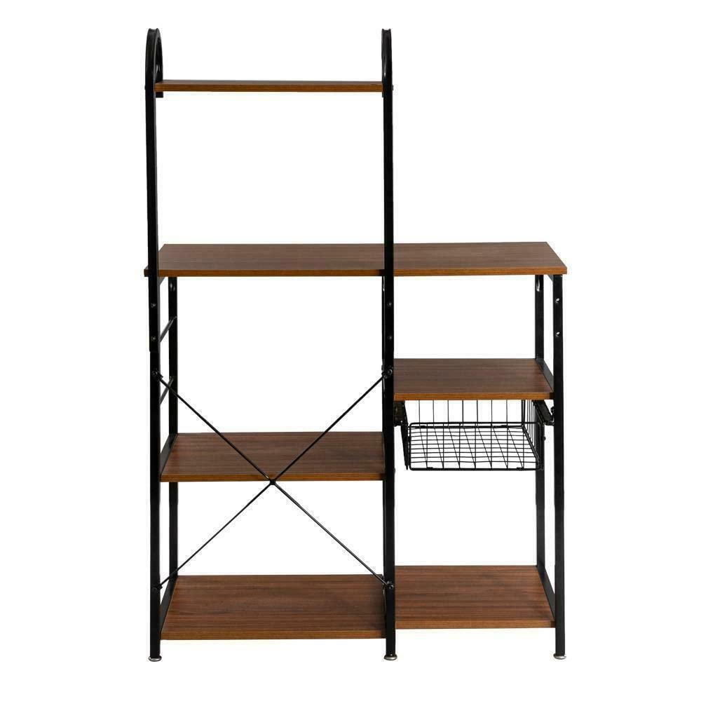 4-Tier Kitchen Microwave Oven Spice Rack Organizer with Hooks - Space-Saving Storage Shelf for Spices, Utensils & Small Appliances - Perfect for Pantry, Cabinet, Countertop Organization
