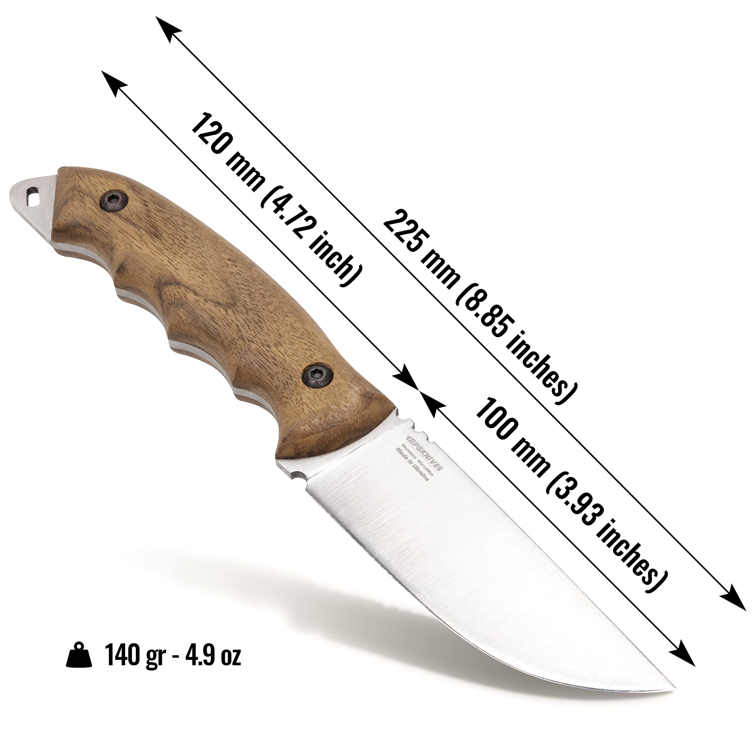 BPS Knives HK4 SSH Full Tang Fixed Blade Knife - High Carbon Stainless Steel Camping Survival Knife with Leather Sheath - Tactical Bushcraft Knife for Hunting, Outdoor Adventures & Emergency Preparedness