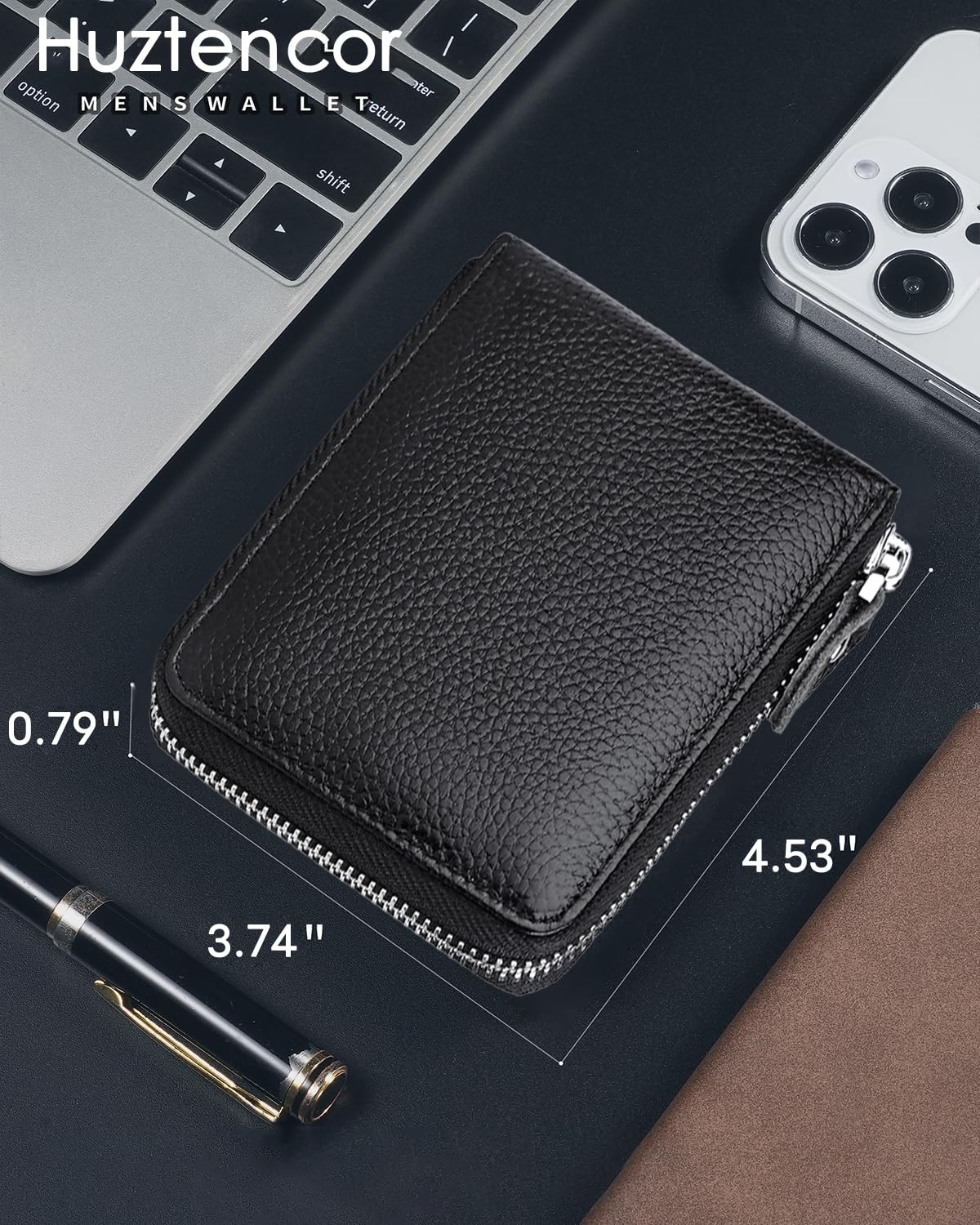 Huztencor RFID Blocking Leather Bifold Wallet for Men - Slim Credit Card Holder with Zipper, Secure Money Organizer (Ideal for Travel, Business & Everyday Use)