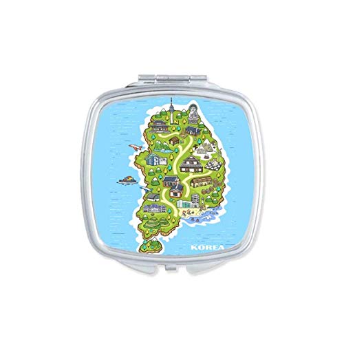 DIYthinker Korea Landmarks Map Mirror - Portable Double-Sided Glass Compact for Travel & Makeup | Perfect for Tourists, Students & Beauty On-The-Go