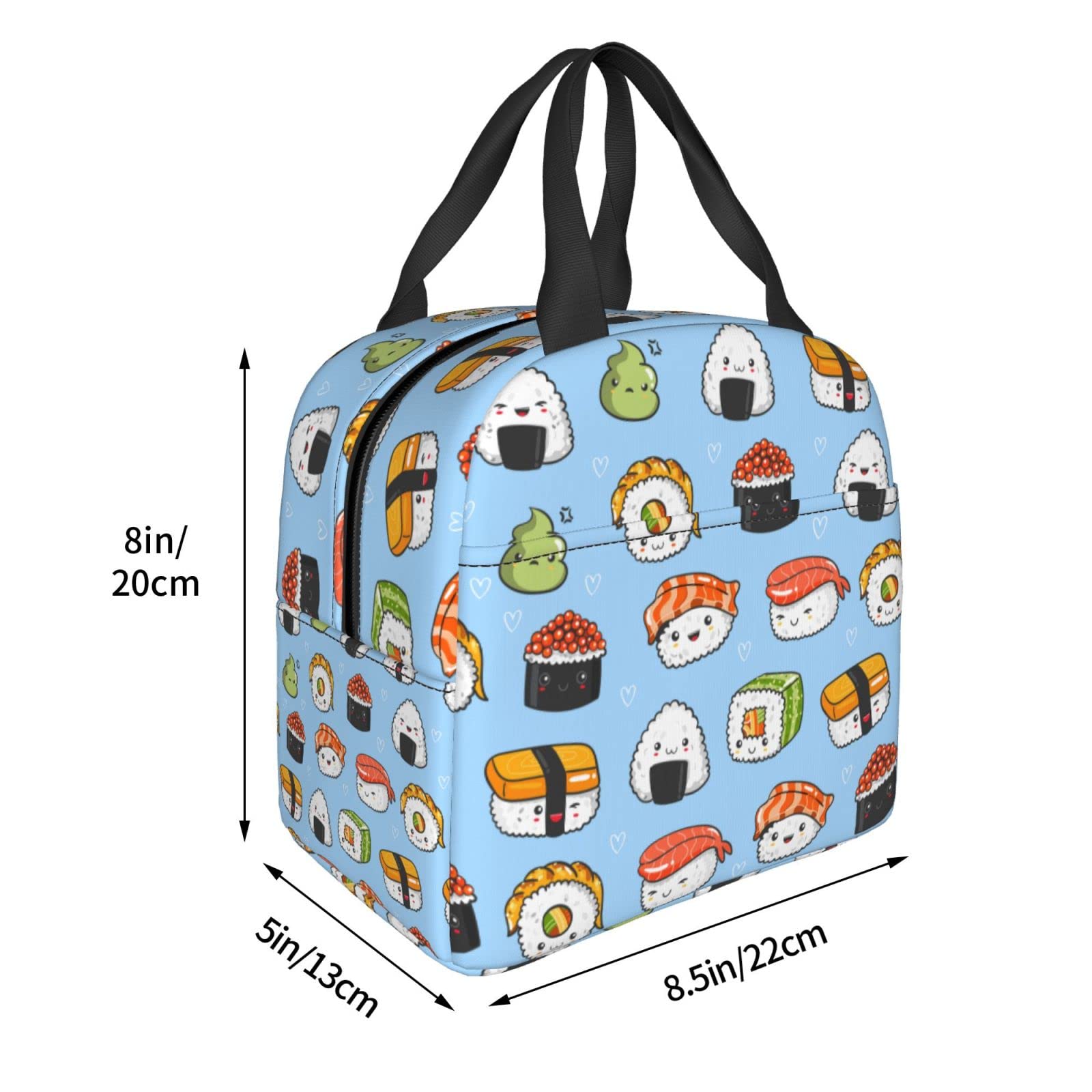 Japanese Sushi Themed Insulated Lunch Bag - Kawaii Blue Reusable Waterproof Lunch Box for Women, Men, Kids | Perfect for School, Work, Picnics & Outdoor Activities