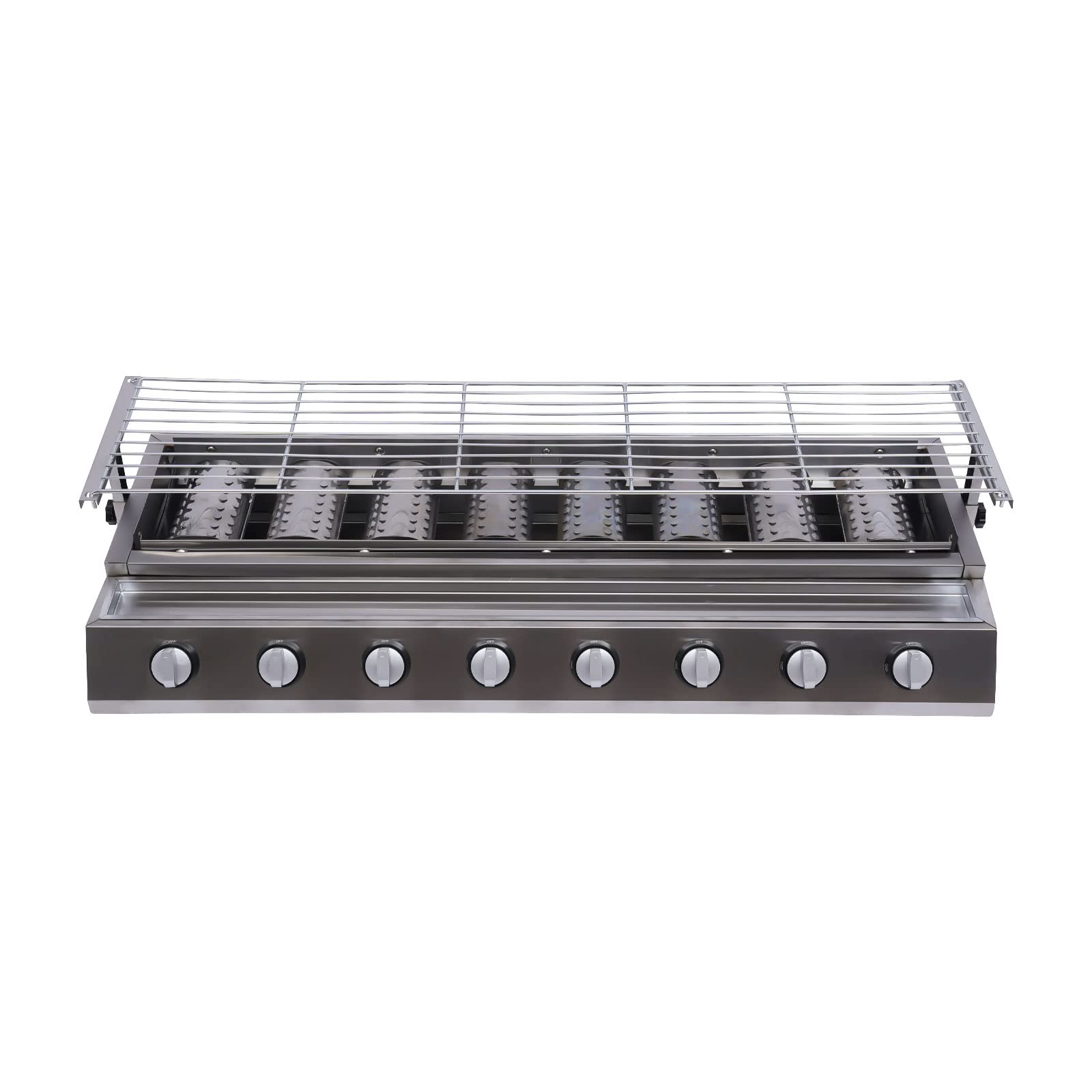 8 Burner Commercial Gas Countertop Griddle - LPG Propane Indoor Smokeless BBQ Grill for Steak & Yakitori - Adjustable Height with Removable Grill Net - Perfect for Restaurants, Food Trucks & Outdoor Catering
