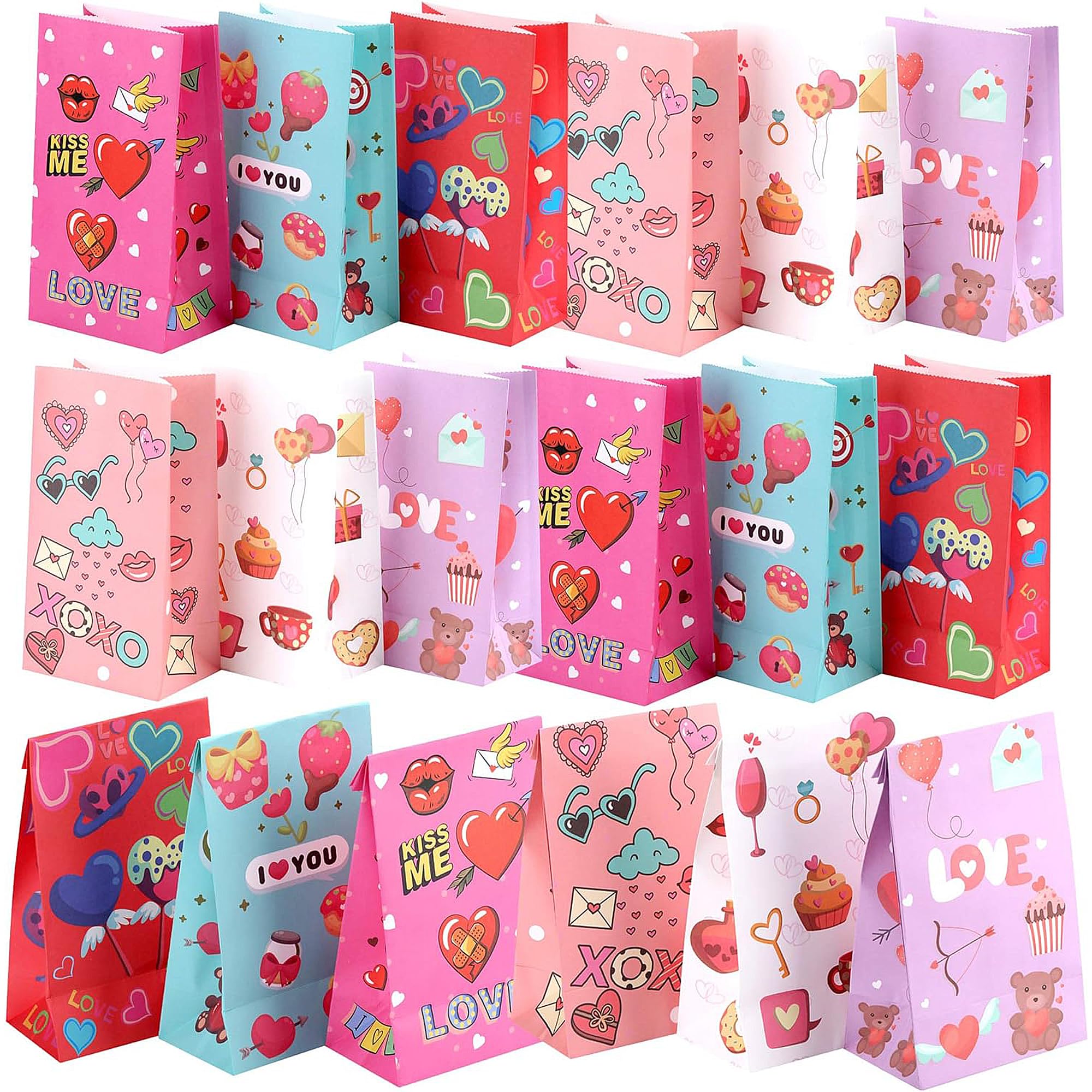 40 Pack Valentine's Day Gift Bags for Kids - 6 Cute Designs, Party Favor Treat Bags for Classroom Exchange, Candy & Goodie Bags - Perfect for School Parties, Valentine's Day Celebrations & Classroom Activities