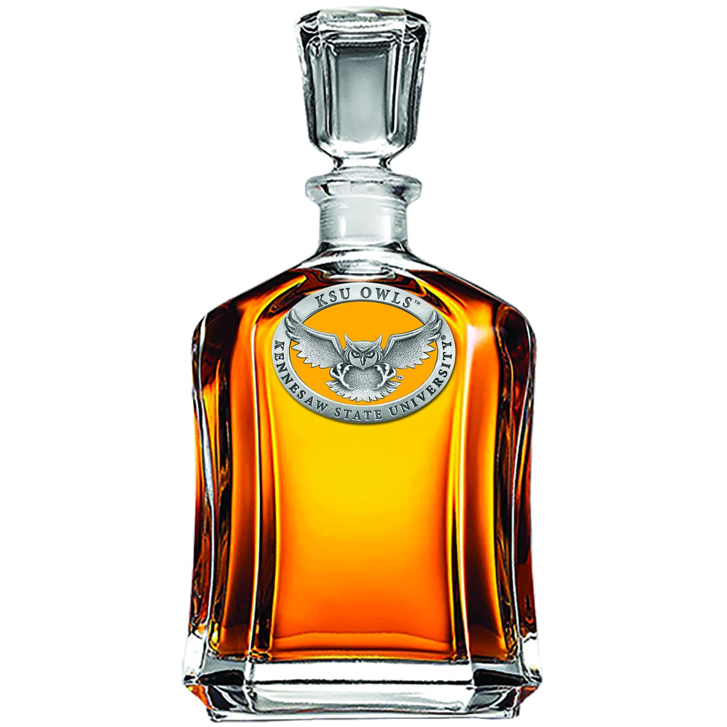 Kennesaw State Capitol Whiskey Decanter - 24 oz Glass Liquor Decanter with Airtight Stopper - Handcrafted Pewter Design for Bourbon, Scotch & Whiskey - Perfect for Home Bars, Gifts & Special Occasions
