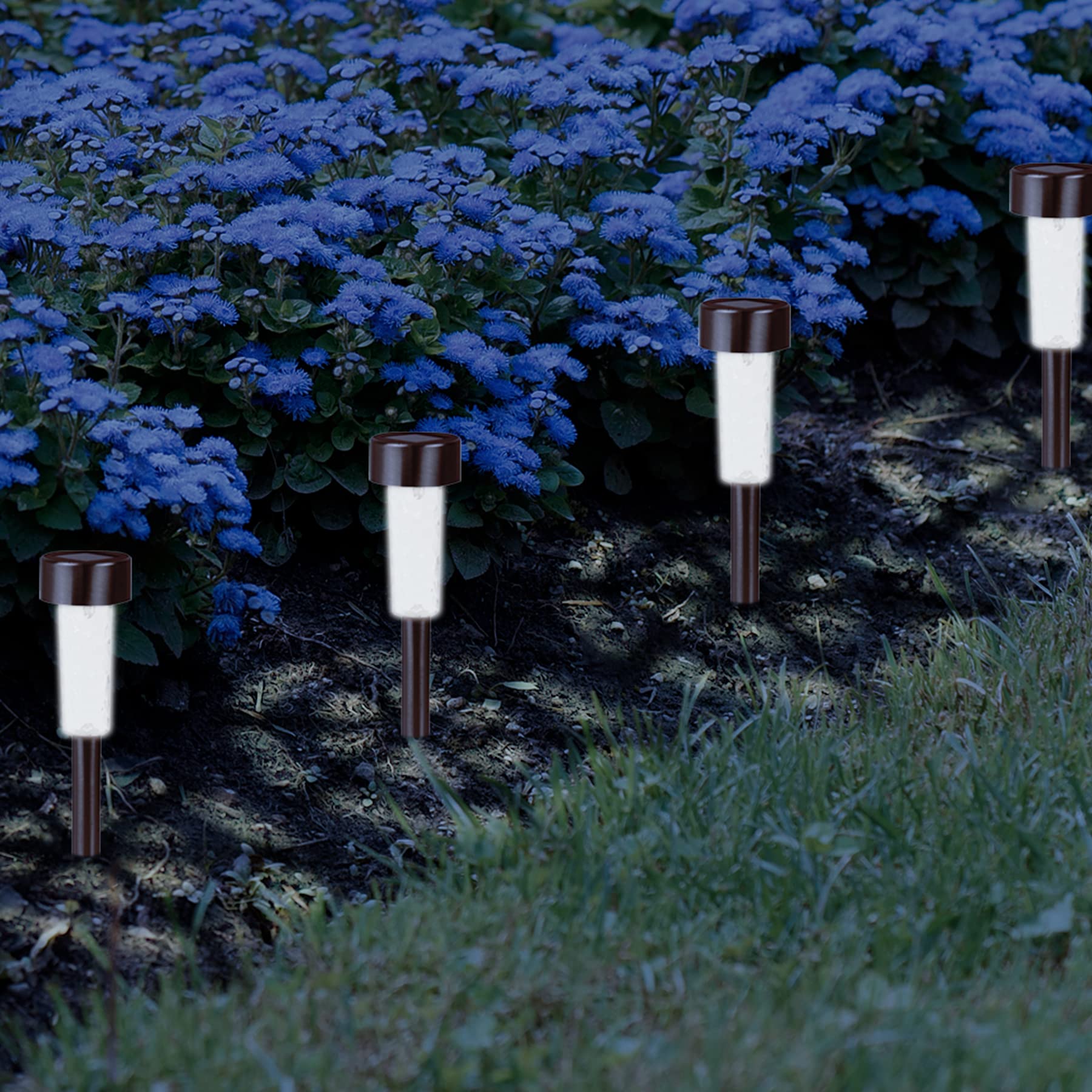 Crosslight Solar Powered Pathway Lights (56 Pack) - Stainless Steel Outdoor White LED Garden Lights, Waterproof for Yard, Patio, Lawn & Walkway - Decorative Ground Stake Lighting | Bronze Finish | Ideal for Landscape Lighting, Driveway Borders & Evening Outdoor Ambiance