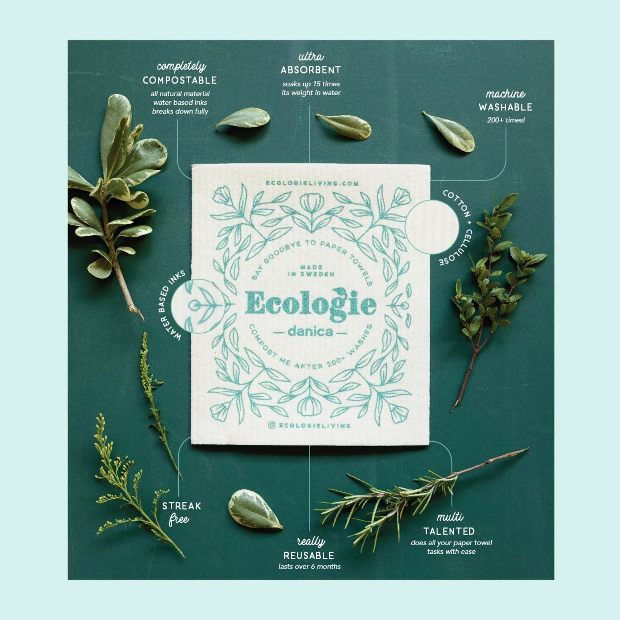 Danica Ecologie Swedish Sponge Cloth - Eco-Friendly Kitchen Towels, Reusable & Absorbent, Tomato Design - Perfect for Dish Drying, Counter Cleaning & Sustainable Home Use