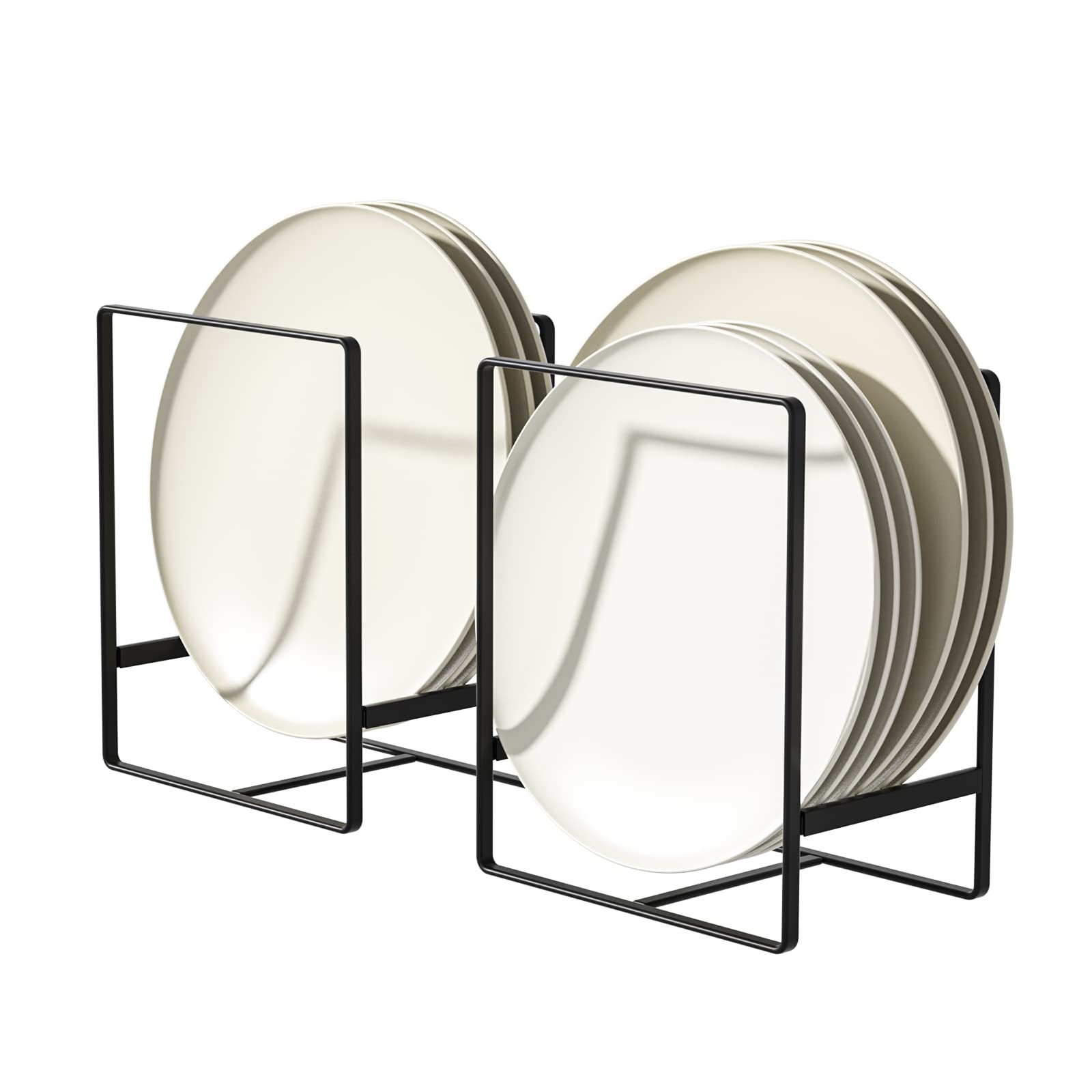 2 Pack Large Metal Plate Holders & Organizers - Upright Cabinet Dish Drying Rack Stand for Countertop & Cupboard (7.87