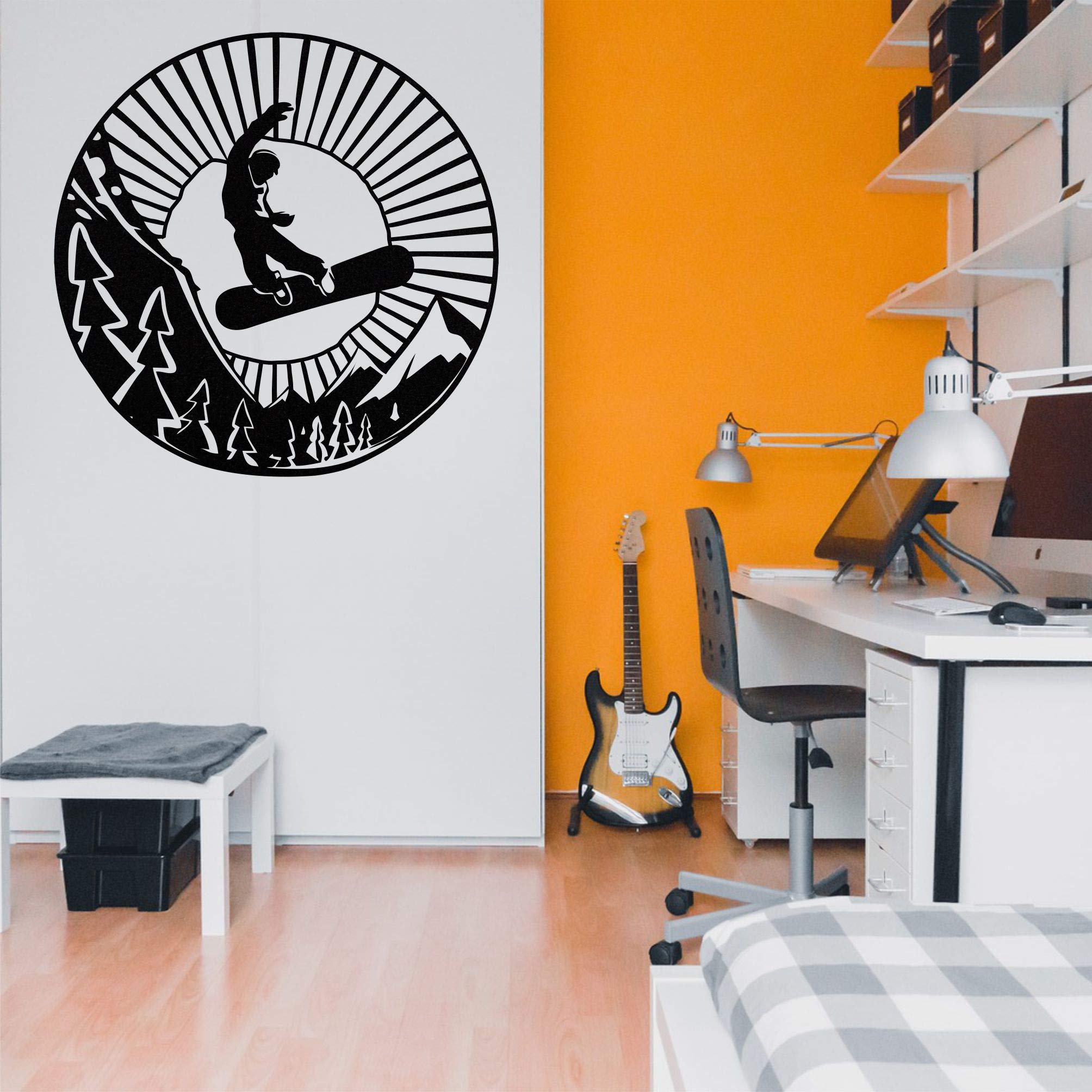DEKADRON Metal Wall Art - Snowboarder Silhouette & Mountain Tree Design - 35