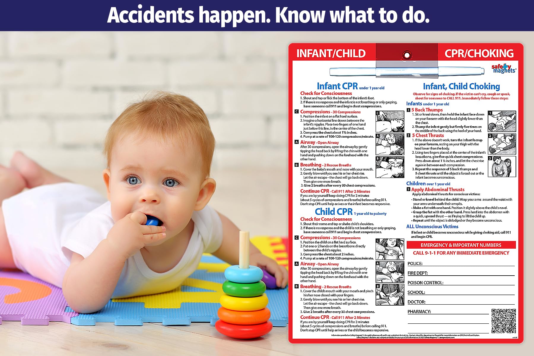 20 Pack Infant & Child CPR Choking First Aid Magnets - Laminated Emergency Quick Reference Cards with Marker (8.5x11 in) - Perfect for Daycares, Schools & Home Safety