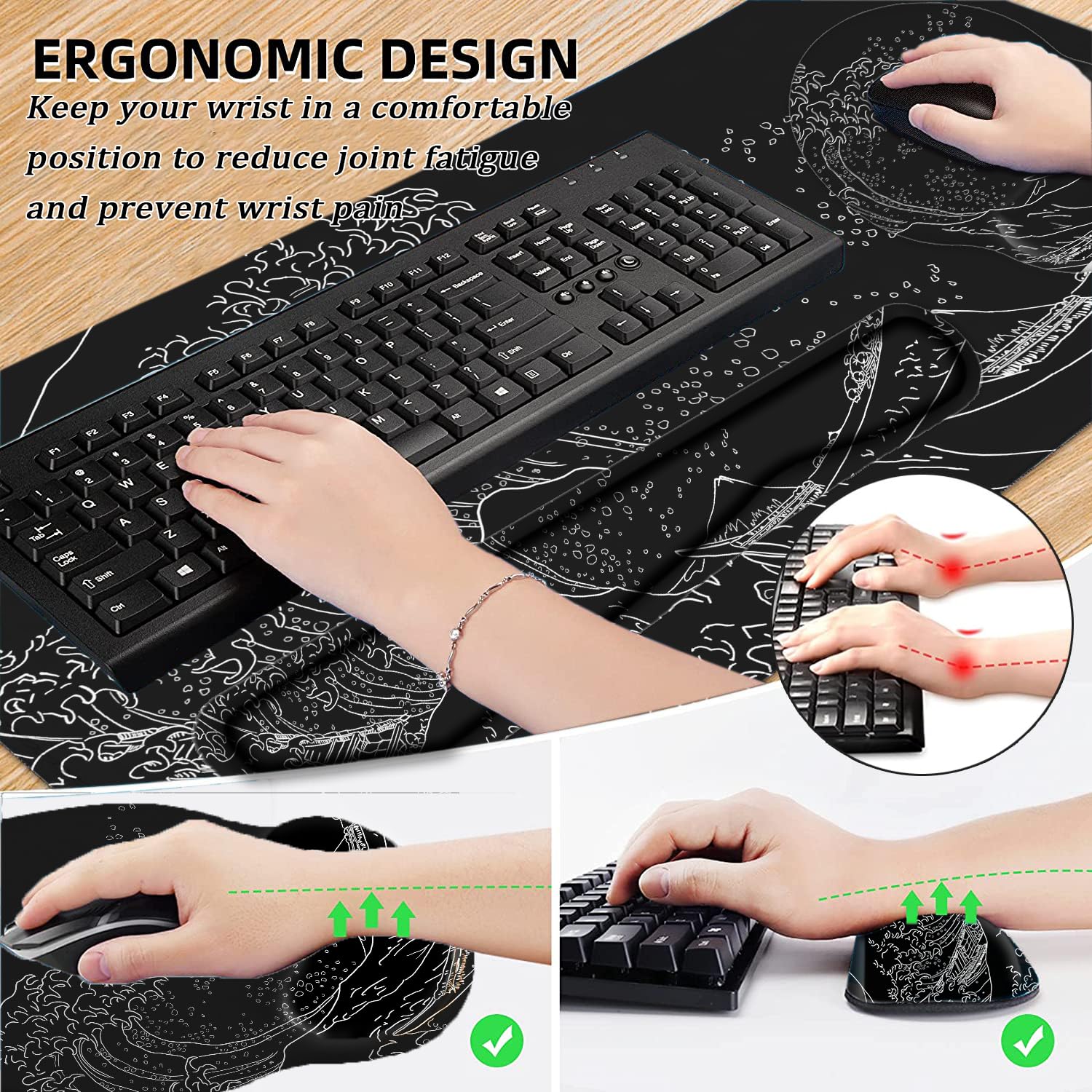 Premium LATEEFAH Desk Mat - Extra Large Mouse Pad with Ergonomic Keyboard Wrist Rest | Non-Slip Computer Workstation Set for Home Office, Gaming & Professional Workspaces | Ideal for PC, Mac & Laptop Users