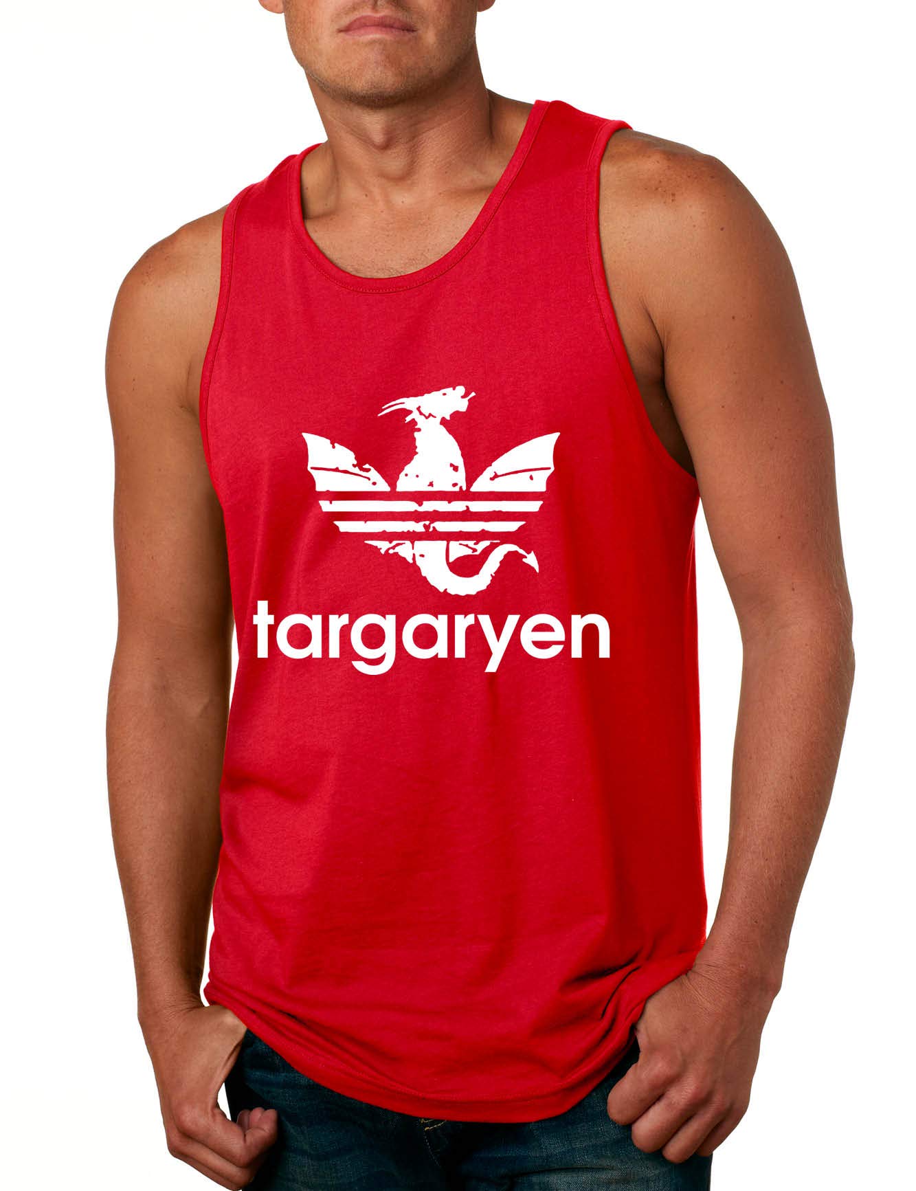 ALLNTRENDS Men's Targaryen Dragon Symbol Tank Top - Trendy Graphic Muscle Tee for Summer & Gym - Cool Casual Wear for Fans & Fitness Enthusiasts