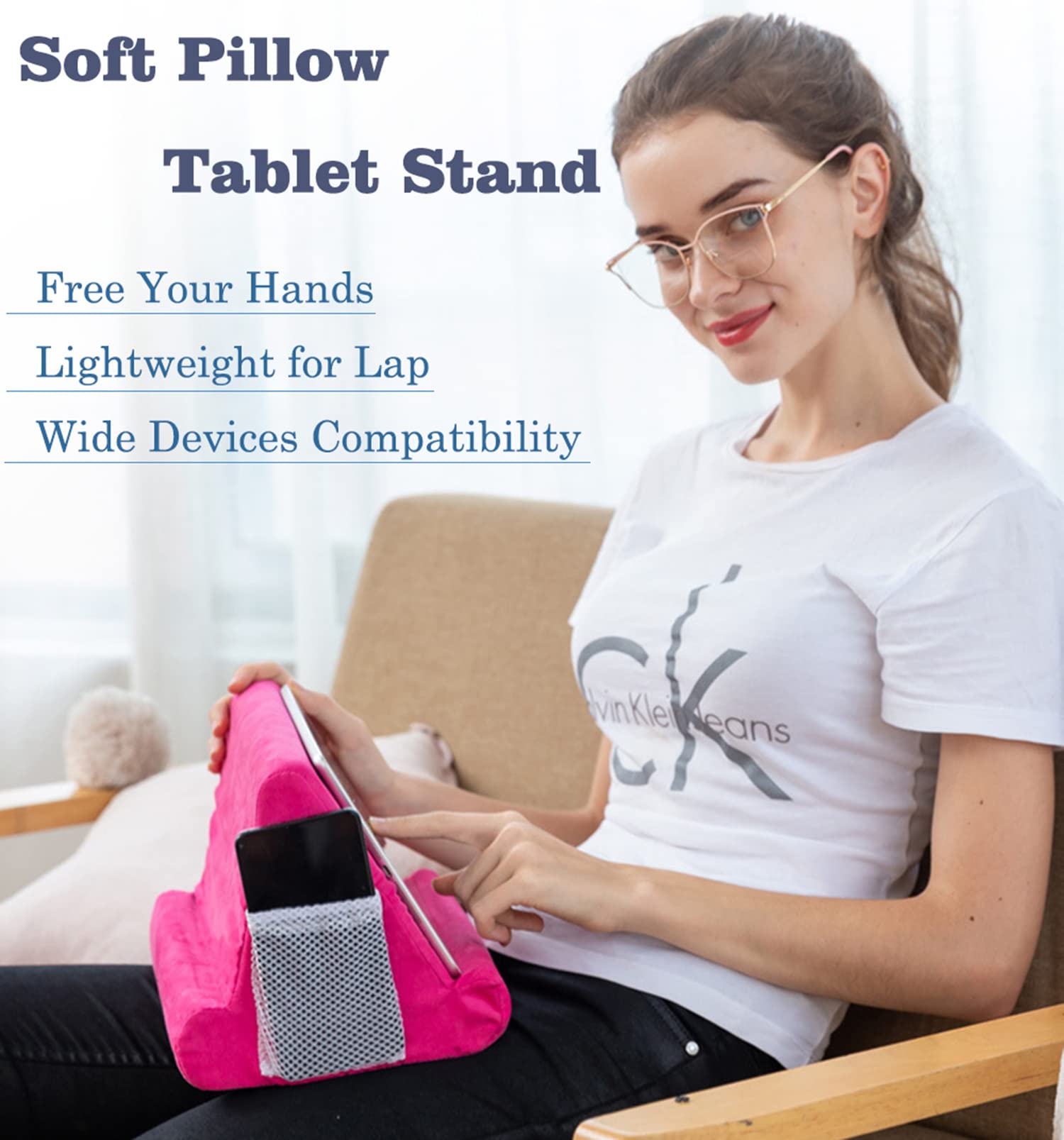 Joinhome Soft Pillow Tablet Stand for iPad & Phone - Multi-Angle Adjustable Lap Pillow Holder for Reading, Watching Movies & Working Comfortably in Bed or on Couch