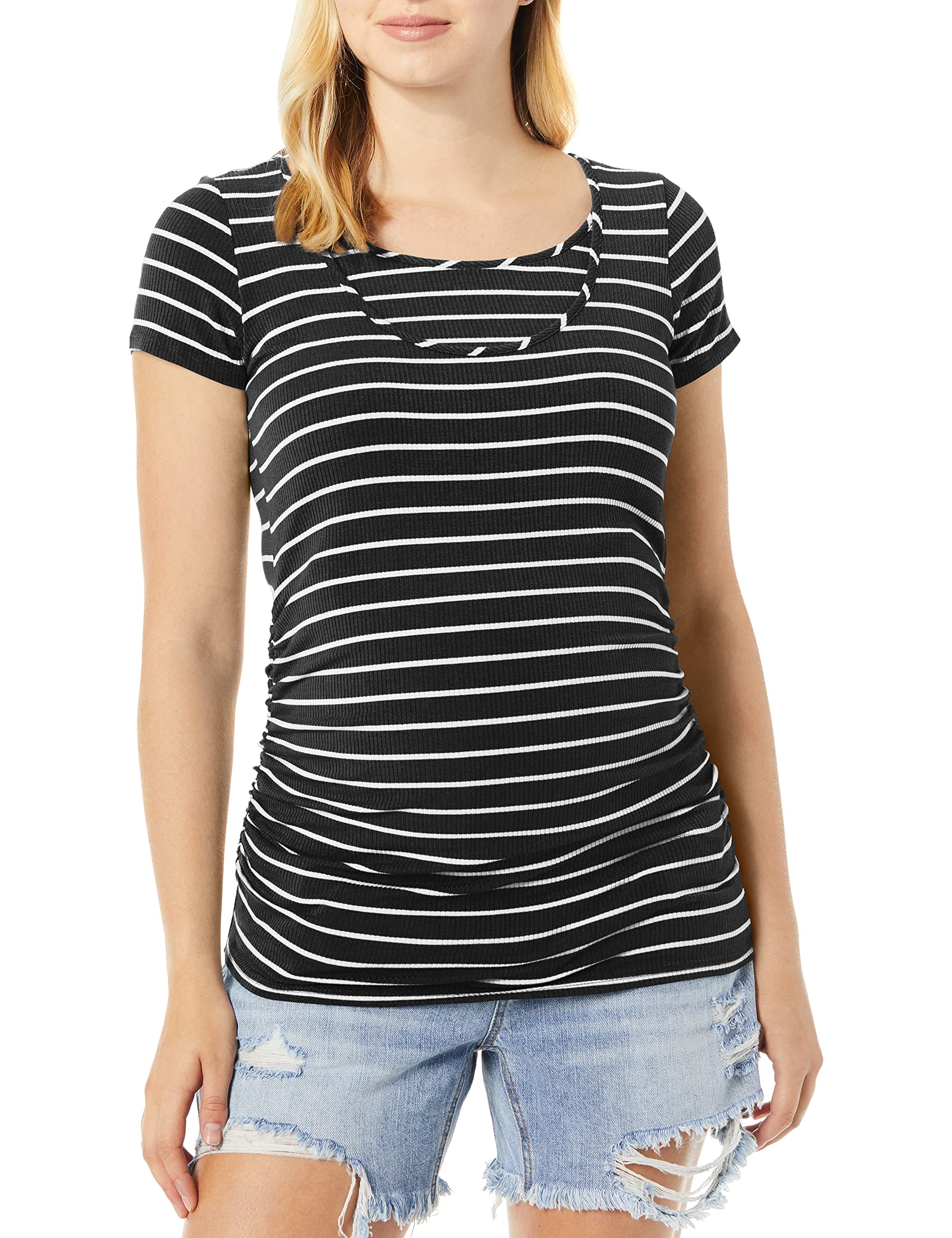 Maternal America Women's Maternity Short Sleeve Nursing Tee - Soft Comfortable Breastfeeding Shirt for Pregnancy & Postpartum | Perfect for Everyday Wear, Nursing at Home or Outdoors