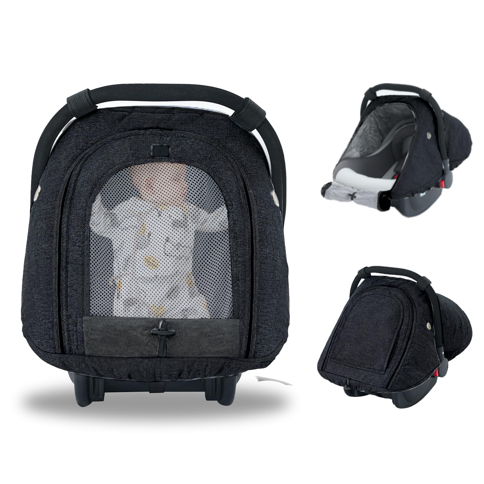 Fairy Baby Winter Car Seat Cover with Mesh Window - Warm & Cozy Waterproof Infant Car Seat Protector for Travel (Black) - Perfect for Cold Weather, Road Trips, and Everyday Baby Safety