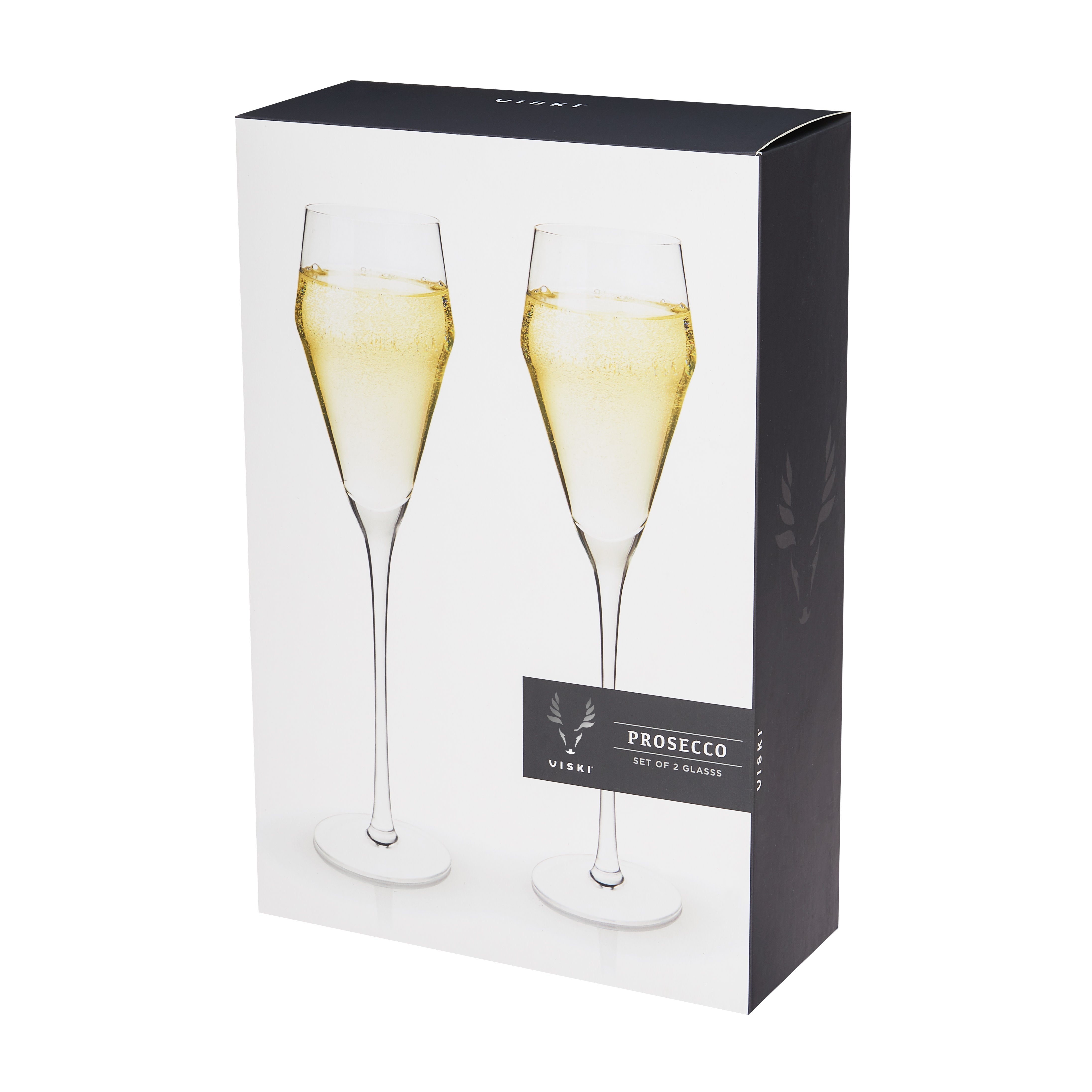 Raye Angled Crystal Prosecco Glasses Set of 2 - Elegant Stemware for Champagne, Cocktails & Celebrations - Perfect for Weddings, Anniversaries & Romantic Dinners