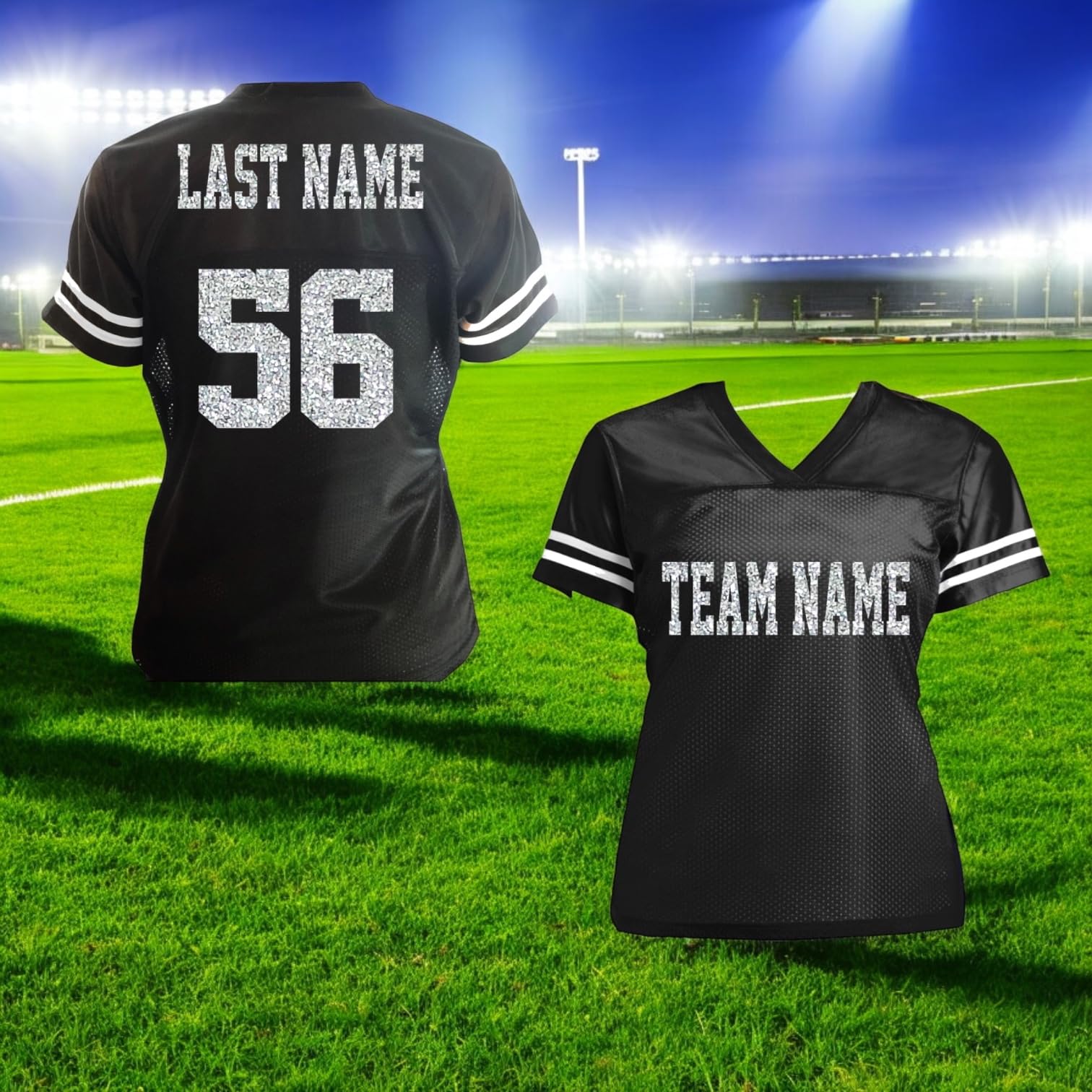 Customizable Glitter Football Jersey Shirt - Royal Blue & White Team Uniform for Sports Games, Fan Events & Cosplay