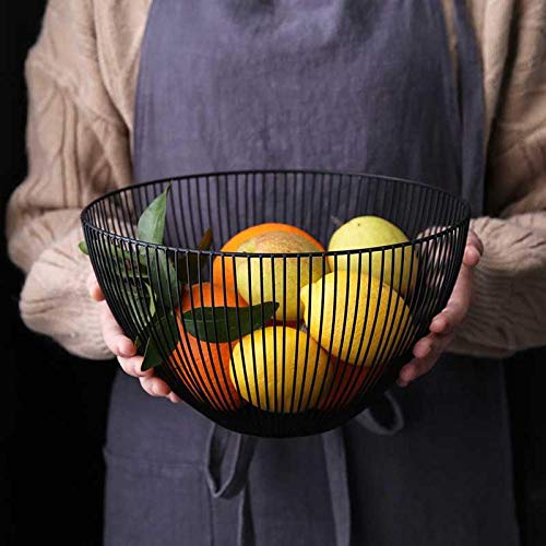 Modern Black Acrylic Metal Wire Fruit Basket - Large Round Storage Basket for Bread, Fruits, Vegetables & Snacks | Kitchen Counter Decor & Organizer for Dining Room, Pantry, or Party Serving