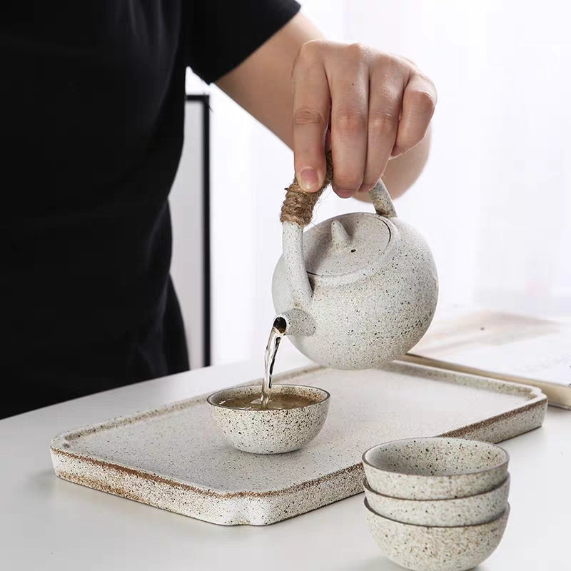 Authentic Japanese White Clay Wabi Sabi Tea Set - Handcrafted Ceramic Matcha Bowl & Teapot Set for Zen Tea Ceremony, Home Decor & Mindful Tea Drinking
