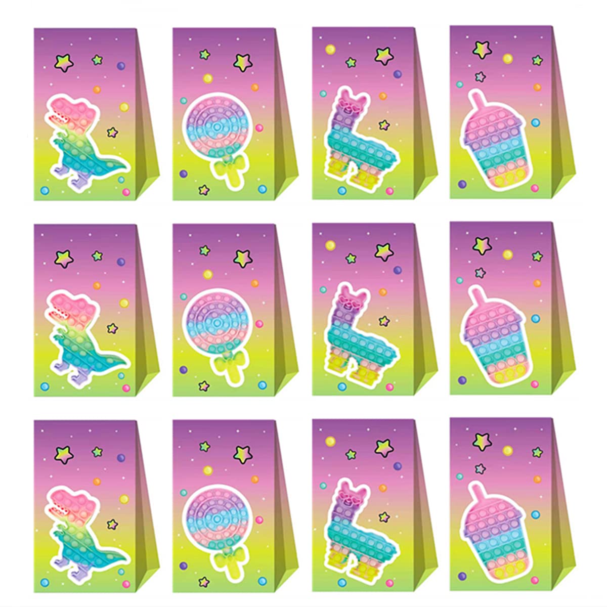 12PCS Pop Push Bubble Paper Gift Bags - Fun Birthday Party Decorations for Girls & Kids | Perfect for Candy Favors, Goodie Bags & Children's Birthday Celebrations
