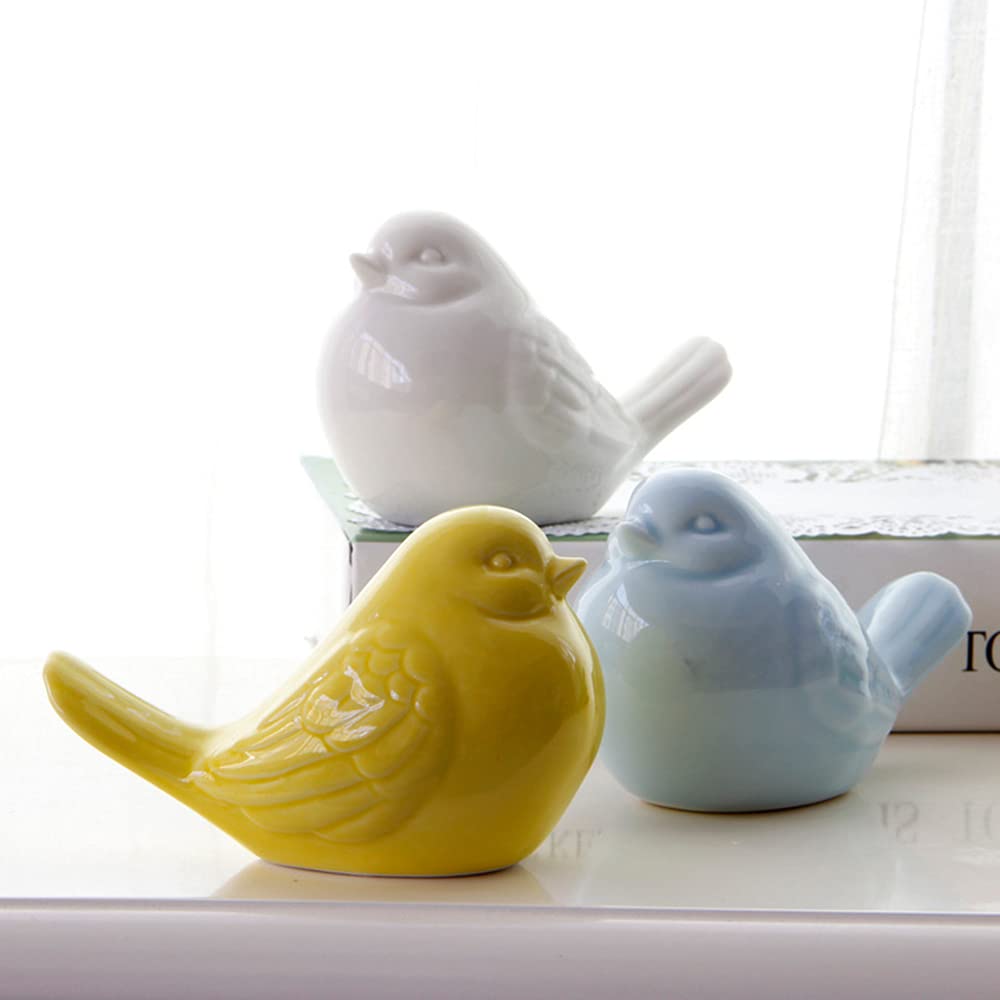 Ceramic Birds Figurines - Handcrafted Porcelain Bird Statue for Home & Garden Decor, Mini Animal Ornaments for Living Room, Bedroom, Office & Wedding Decorations (White) | Perfect for Table Centerpieces, Shelf Displays & Gift Giving