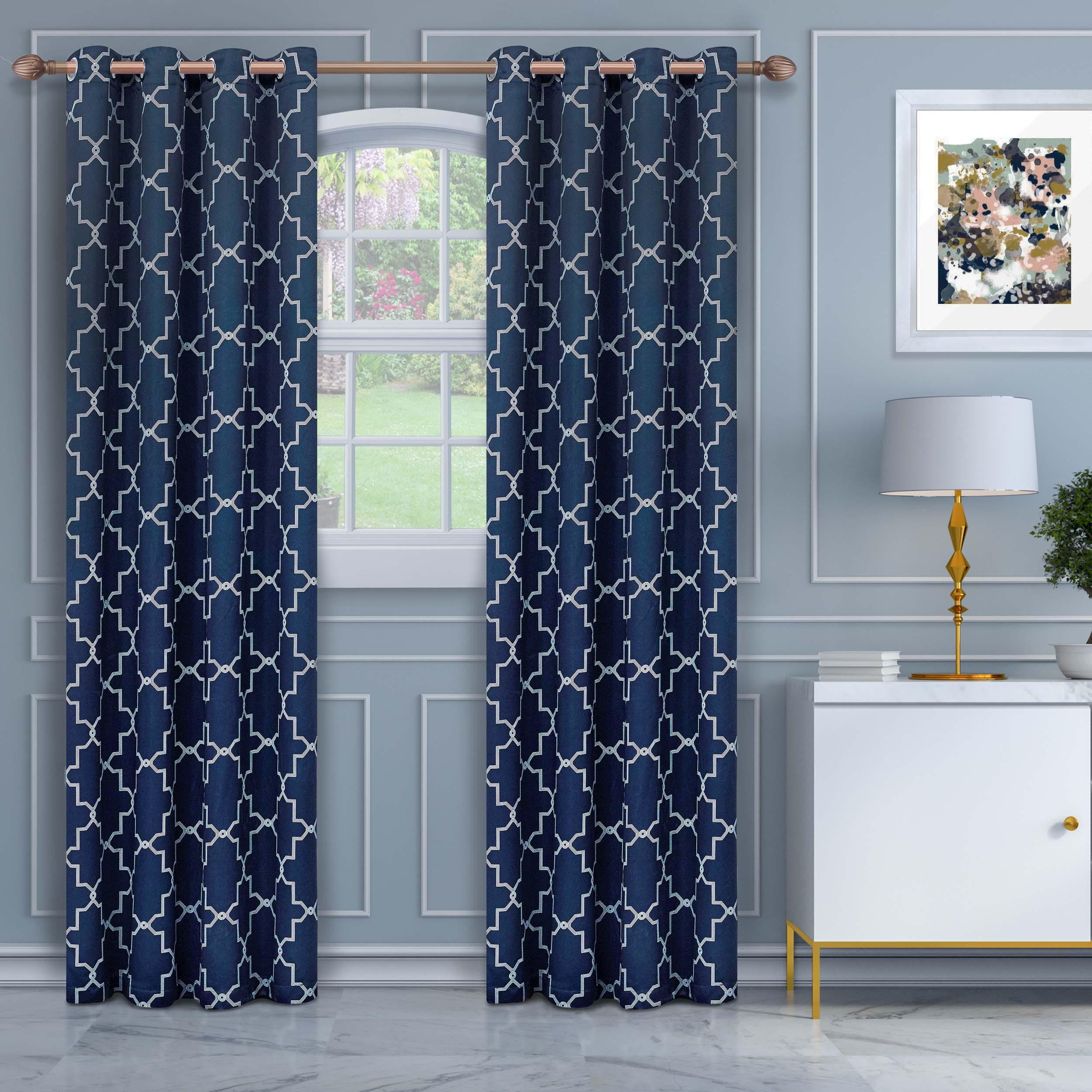 Imperial Trellis Grommet Blackout Curtains - Set of 2 Panels for Bedroom & Living Room Window Treatment, Noise Reducing & Thermal Insulated Drapes
