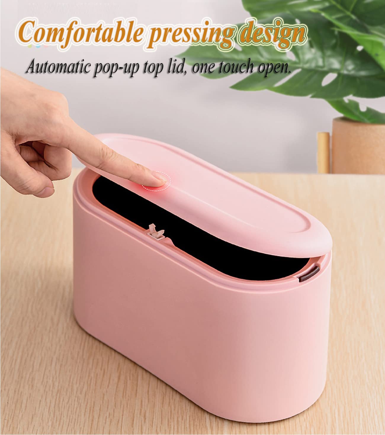Mini Trash Can with Lid - Small Removable Garbage Bin, Compact Plastic Waste Basket for Bathroom, Office, Kitchen, Desk & Coffee Table - Pop-Up Countertop Lint Bin (Pink) | Perfect for Home, Office & Travel Use