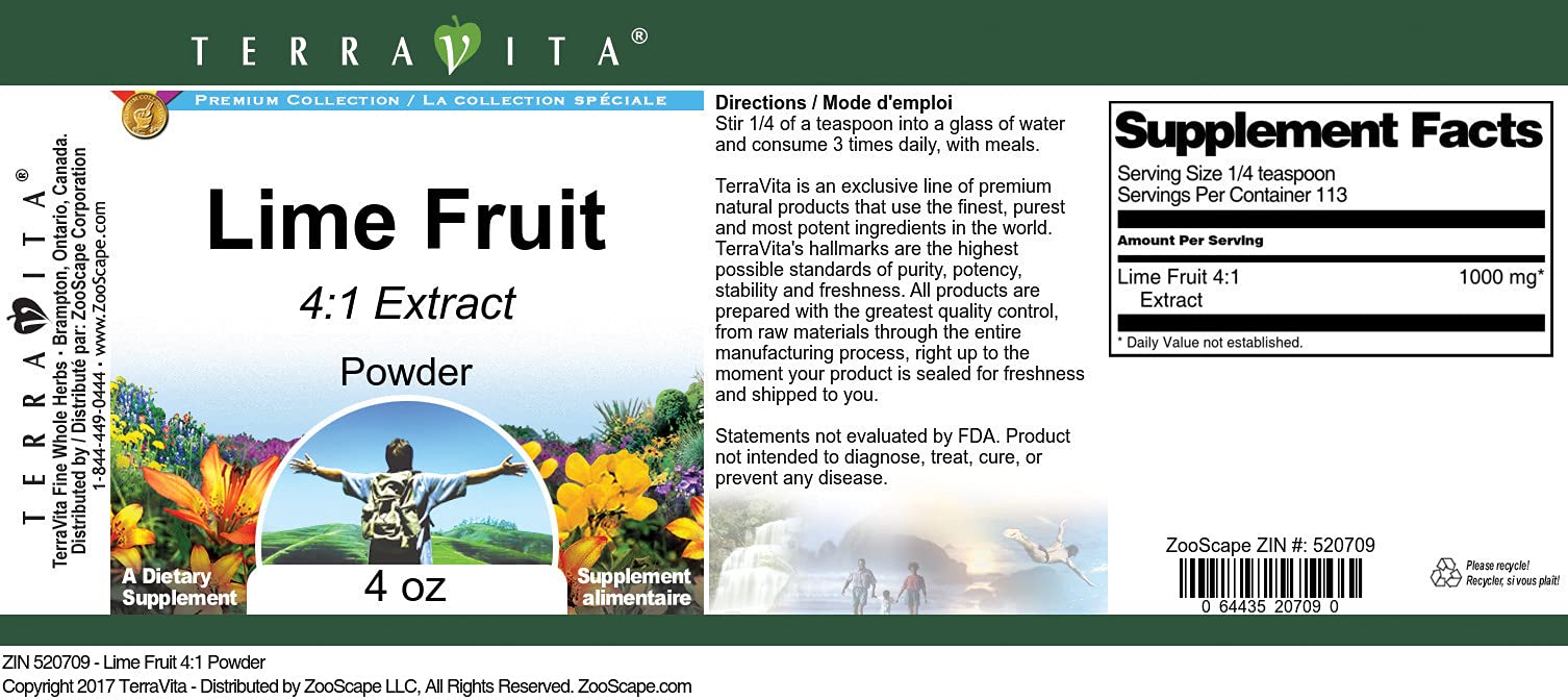 Premium Lime Fruit 4:1 Extract Powder (4 oz) - Natural Citrus Supplement for Smoothies, Baking & Detox - ZIN: 520709