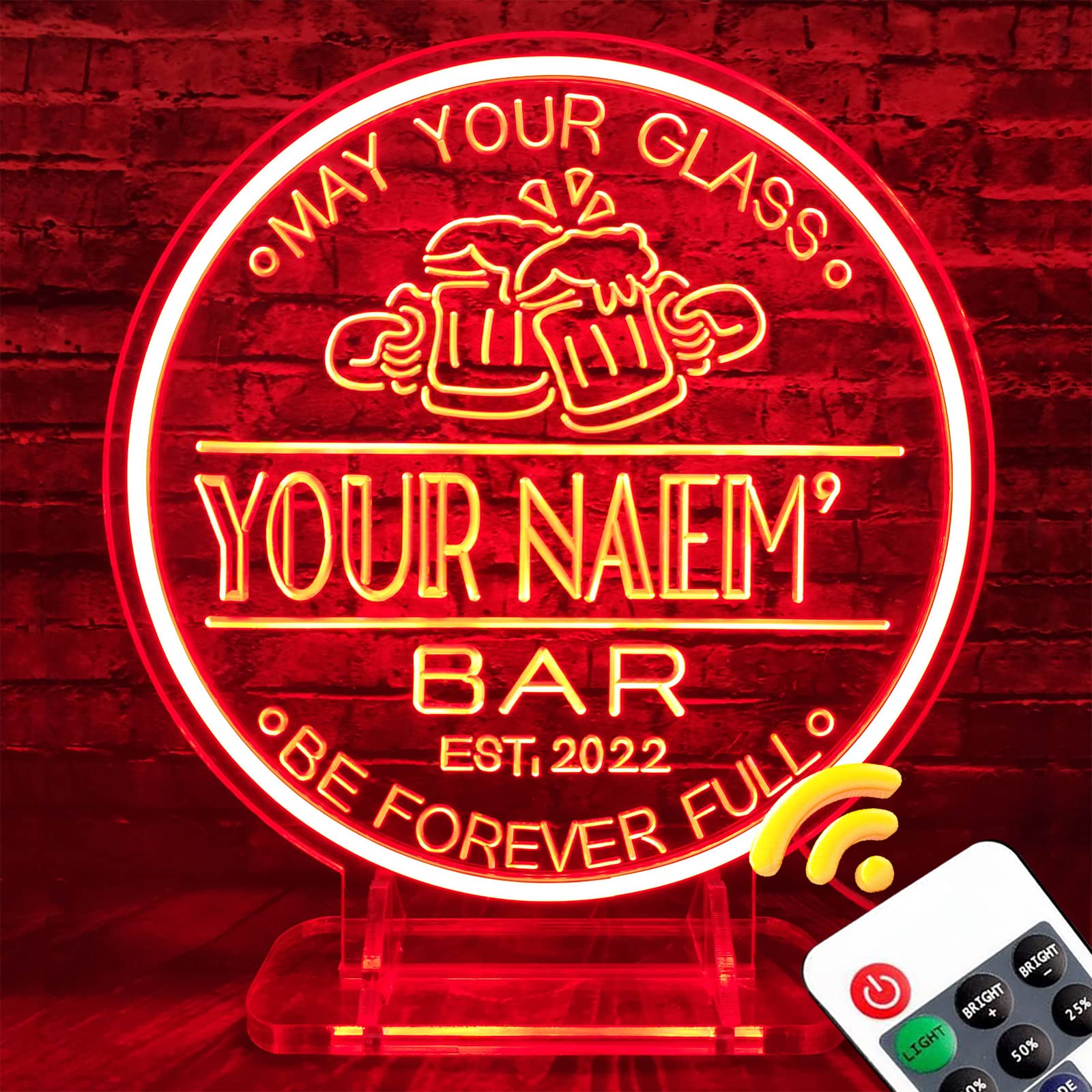 Custom LED Neon Bar Sign - Personalized Name Wall Decor for Man Cave, Dimmable with Remote | 20x20 Inch Pub, Bistro & Home Bar Lighting | Perfect Gift for Dad's Birthday & Men's Home Decor