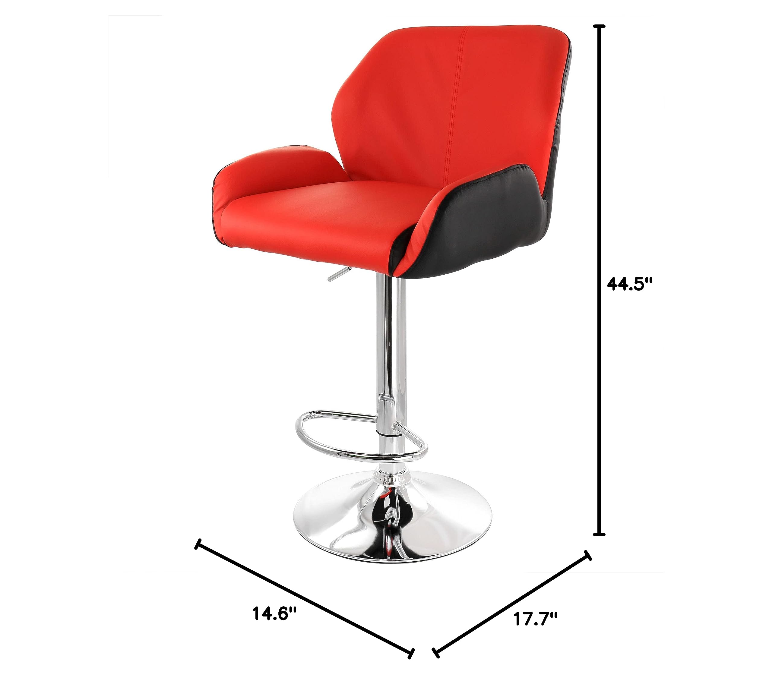 Elama 2-Piece Adjustable Bar Stool Set - Faux Leather Upholstery in Red & Black with Chrome Metal Base - Counter Height Stools for Kitchen Island, Breakfast Nook & Home Bar Decor
