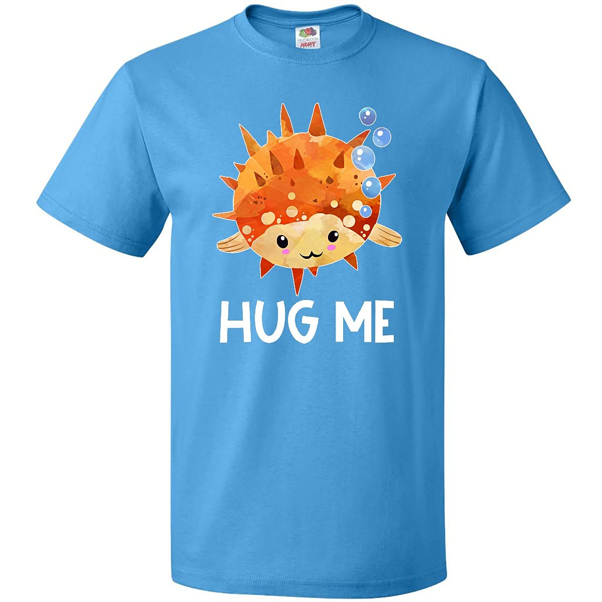 Inktastic Hug Me Cute Pufferfish with Bubbles Graphic T-Shirt for Men & Women - Funny Fish Lover Tee for Casual Wear, Beach Outings & Gifts