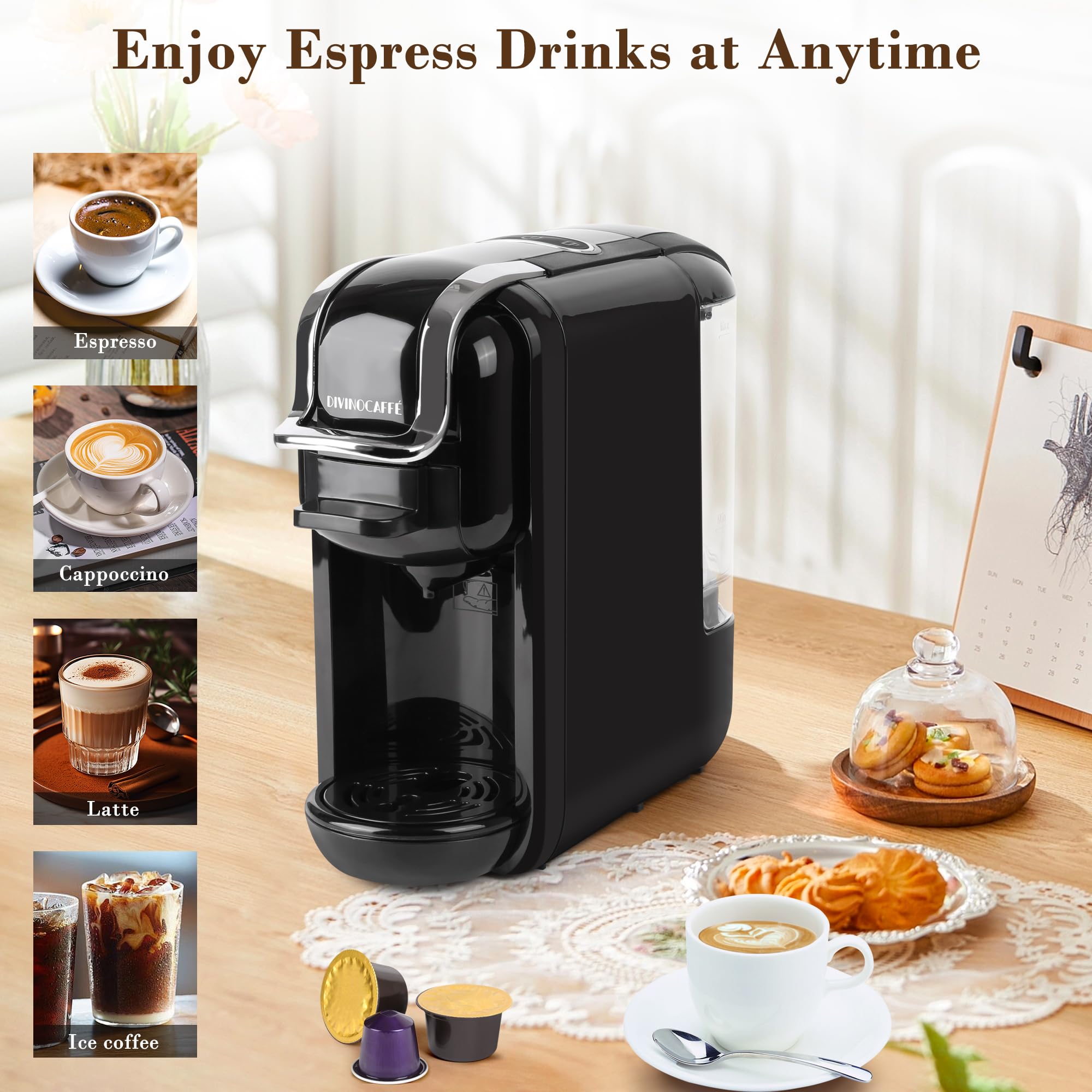 Premium Espresso Machine for Nespresso & Lavazza Blue Capsules - 19 Bar Pump Pressure for Authentic Espresso - Compact Coffee Maker with Removable Water Tank - Perfect for Home, Office, and Small Spaces