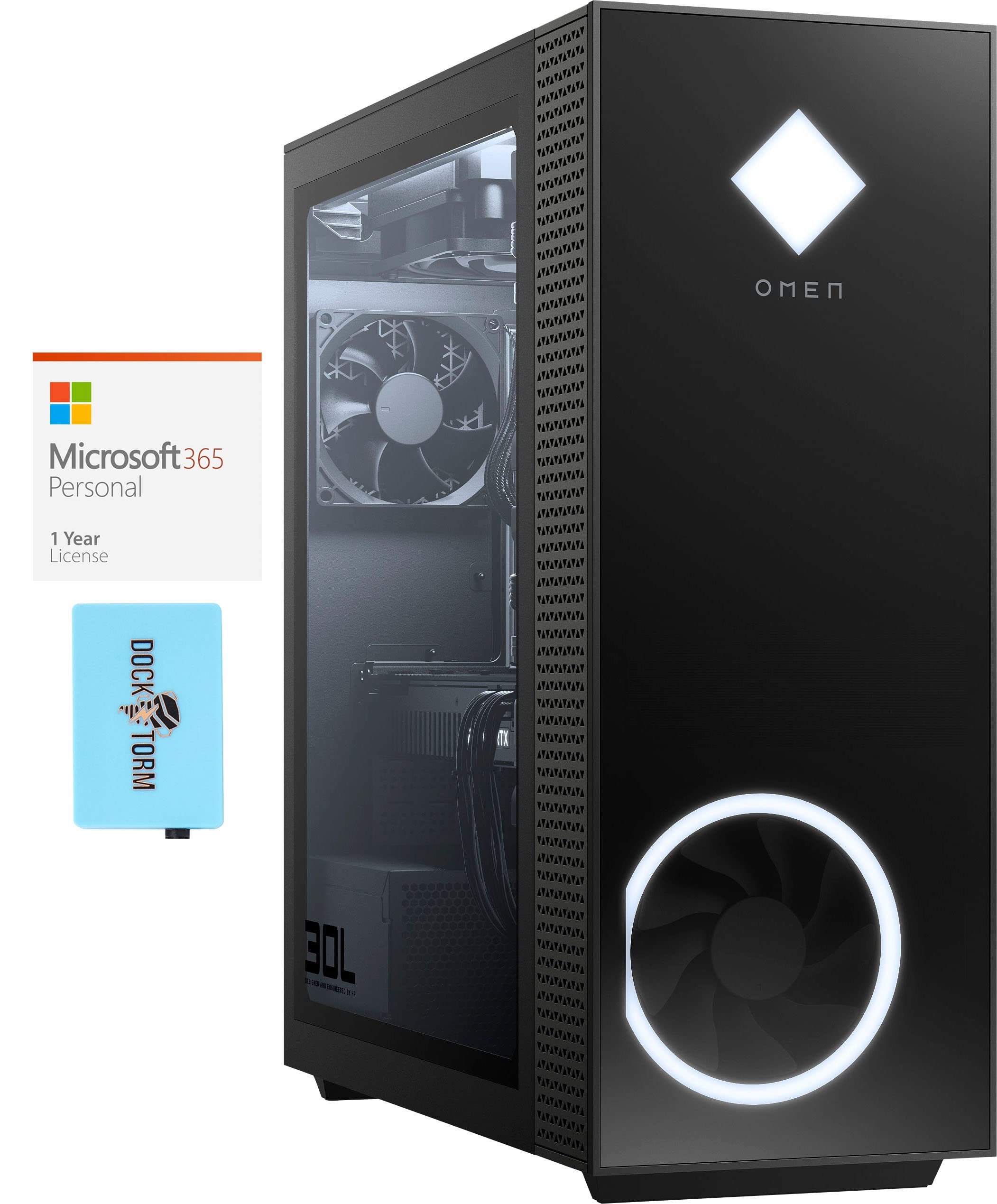 HP OMEN GT13 Gaming & Entertainment Desktop PC - AMD Ryzen 5 5600G 6-Core Processor, 16GB RAM, 1TB PCIe SSD + 1TB HDD, Radeon RX 6600 XT GPU, WiFi 6, Bluetooth 5.0, Windows 10 Pro with Microsoft 365 Personal - Perfect for 4K Gaming, Video Editing & Home Office Workstation