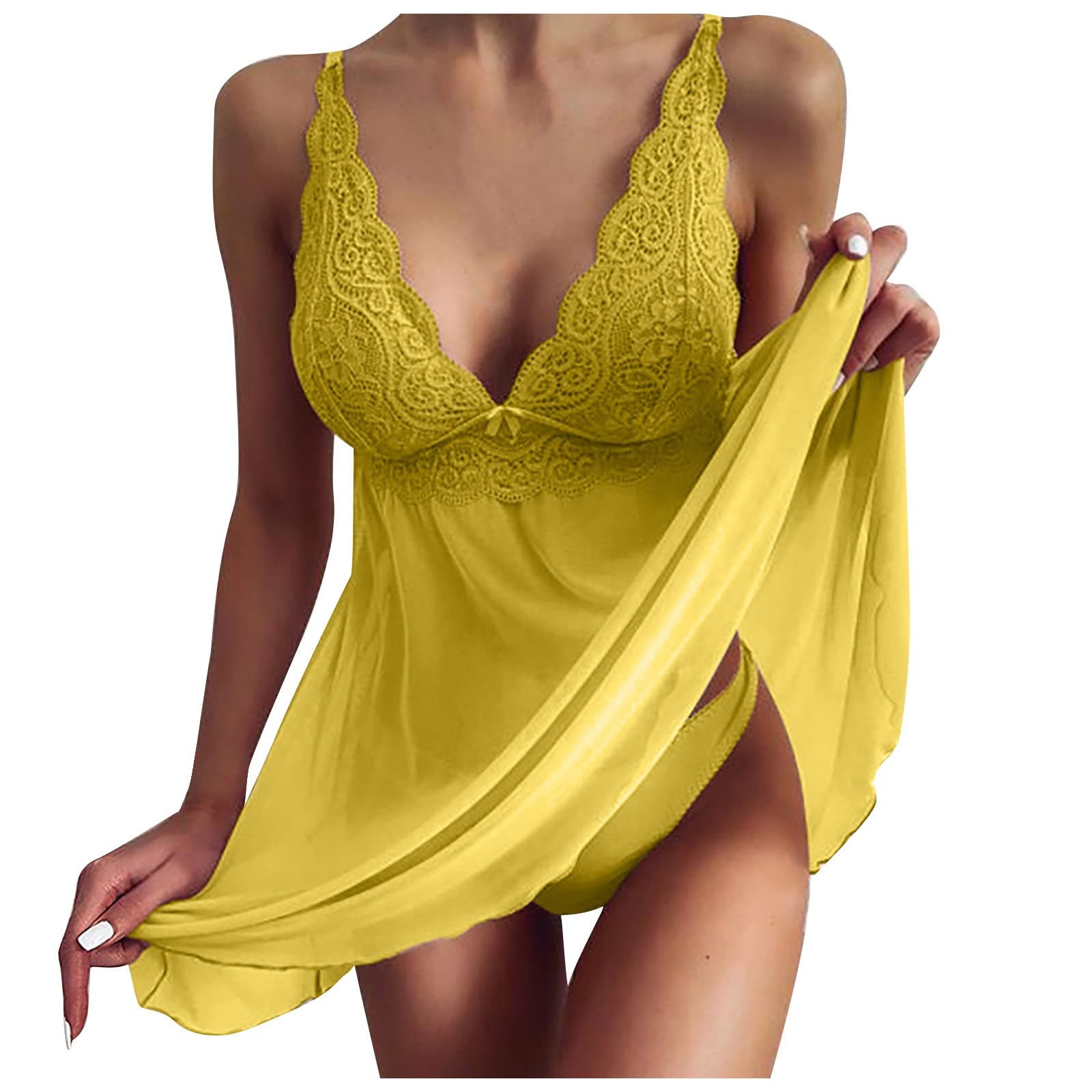 **Sexy Lace Sheer Nightgown for Women - Satin Slip Nightdress & Lingerie Set, Solid Color S-XXXL - Perfect for Valentine's Day, Honeymoon & Romantic Nights**