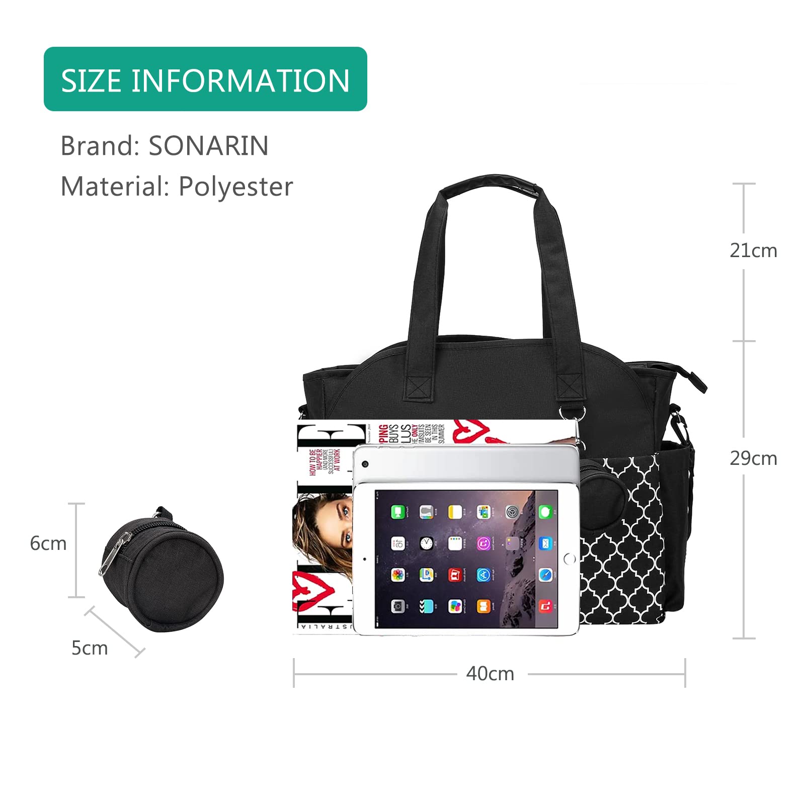 SONARIN Large Waterproof Diaper Bag Tote - Spacious Nappy Changing Bag for Moms, Travel & Daily Use | Messenger Style Baby Organizer with Multiple Pockets | Perfect for Outings, Daycare & Family Trips