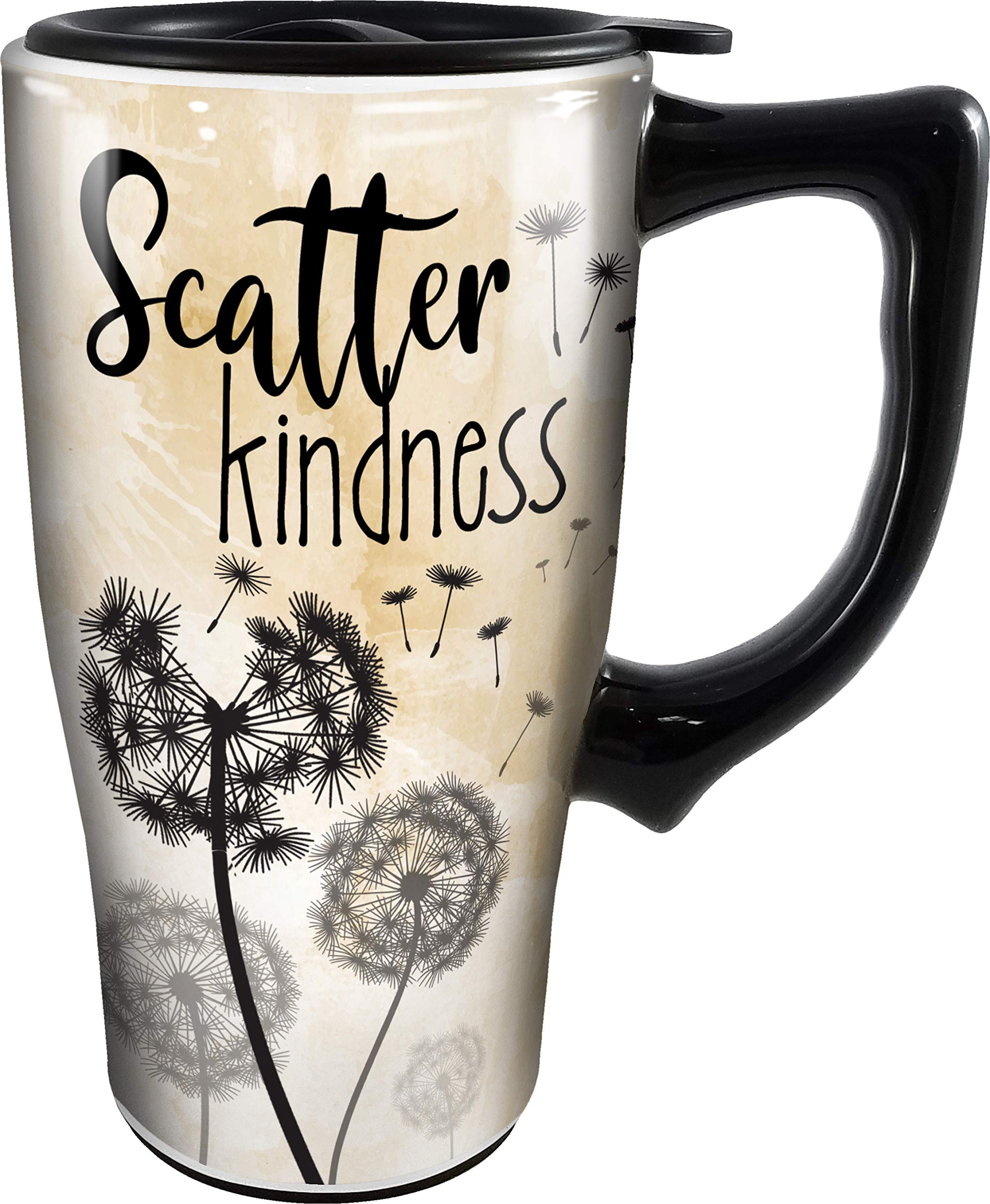 Spoontiques Scatter Kindness Ceramic Travel Mug - Insulated Coffee Cup for Hot & Cold Drinks - Perfect for Commuting, Office, and Outdoor Adventures