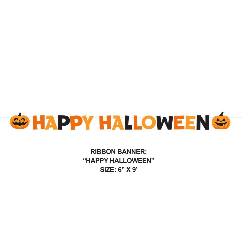 Happy Halloween Prestrung Ribbon Banner - Spooky Party Decorations for Home, Classroom & Office