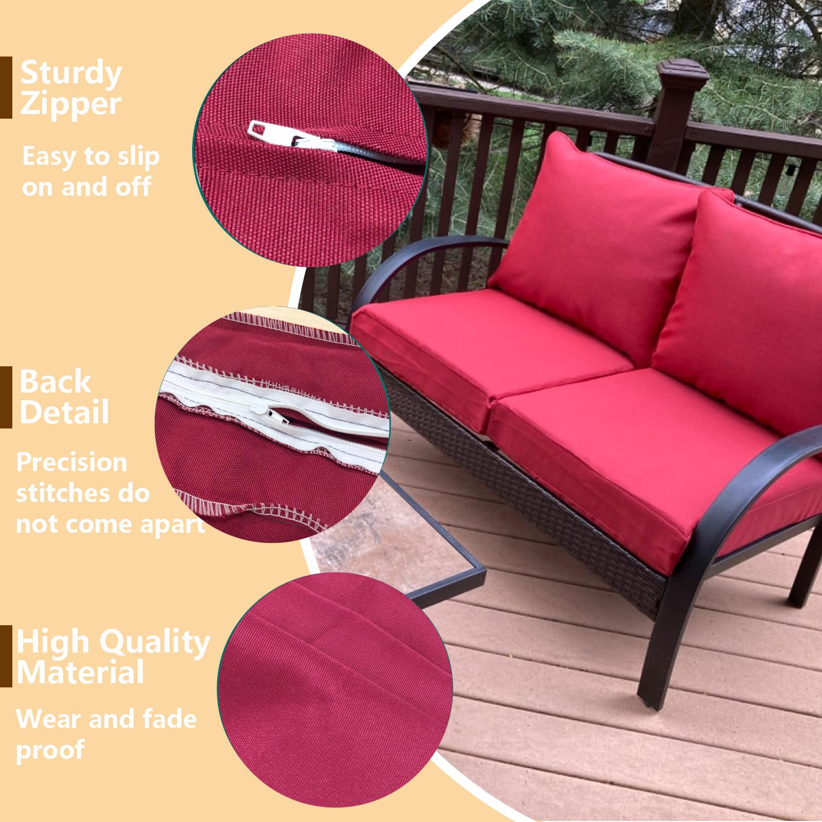 Oslimea 24x24x4 Inch Waterproof Outdoor Patio Cushion Covers - 2 Pack Washable Replacement Slipcovers for Sofa, Couch & Chair - Indoor/Outdoor Furniture Protector (Red) - Perfect for Backyard, Deck, Poolside & Patio Furniture